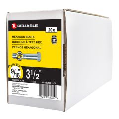 Boulon hexagonal, 9/16" x 3 1/2", grade 5, zingué, paquet de 20