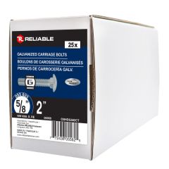 Carriage Bolts - 5/8" x 2" - Hot‑Dip Galvanized - 25/Pkg