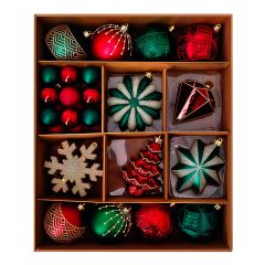 Assorted Christmas Ornament Set - Red, Gold and Green - 45/Pkg