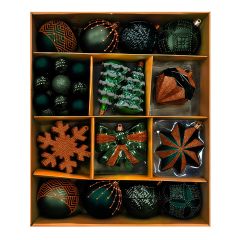 Assorted Christmas Ornament Set - Green and Gold - 45/Pkg