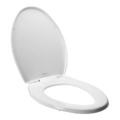 Siège de toilette allongé en plastique, à fermeture lente Caswell, blanc, 14,31" x 16,88"