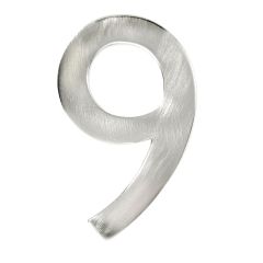 Numéro de maison de style moderne #9, nickel satiné, 1/4" x 3"