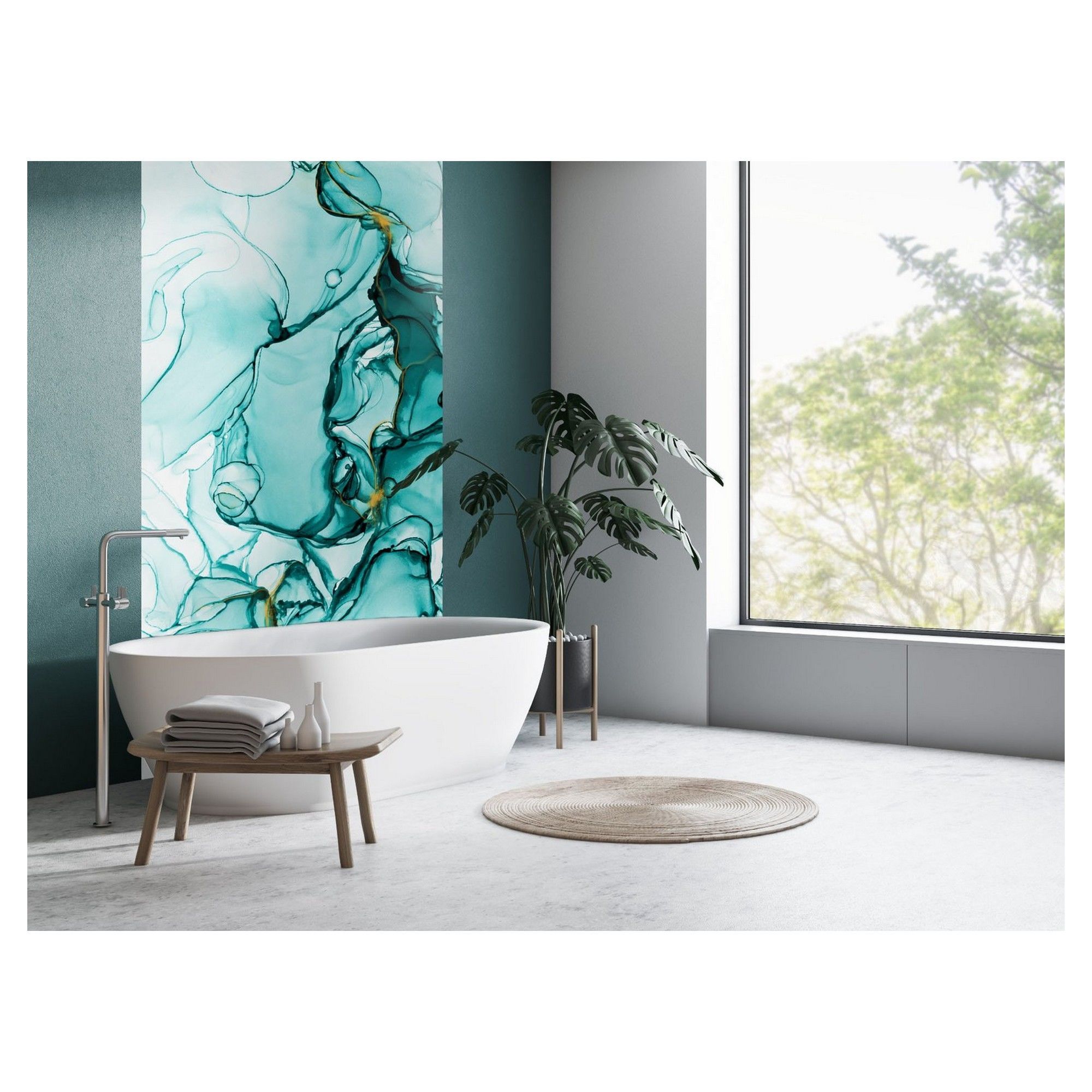 Panneau mural Surface Design, lustré, Turquoise floral, 47,25 x 96 x  0,17 de TECHNOFORM