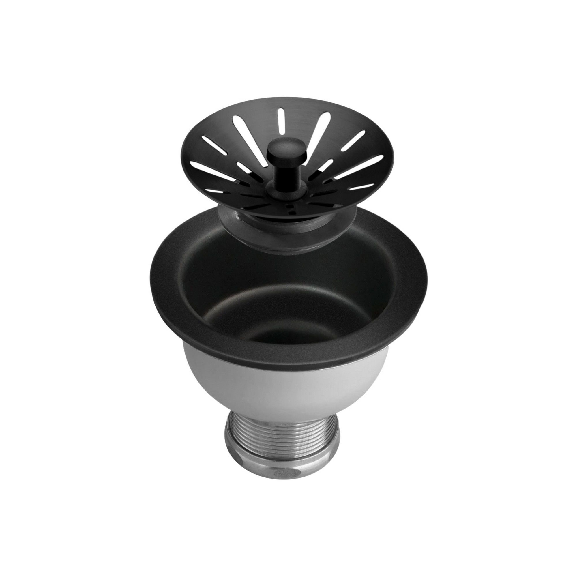 Crépine d'évier de cuisine élégante en acier inoxydable noir perle de 3,5  pouces avec panier amovible, ensemble de crépine ST-06