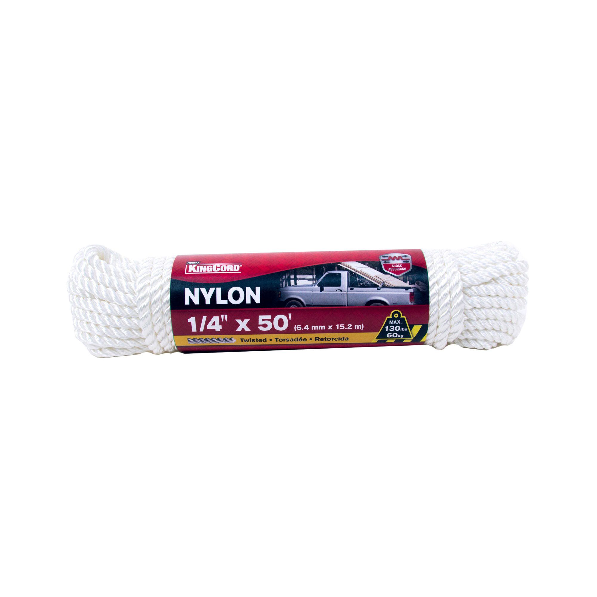 Corde de nylon torsadée, blanc, 1/4 x 50' de KINGCORD
