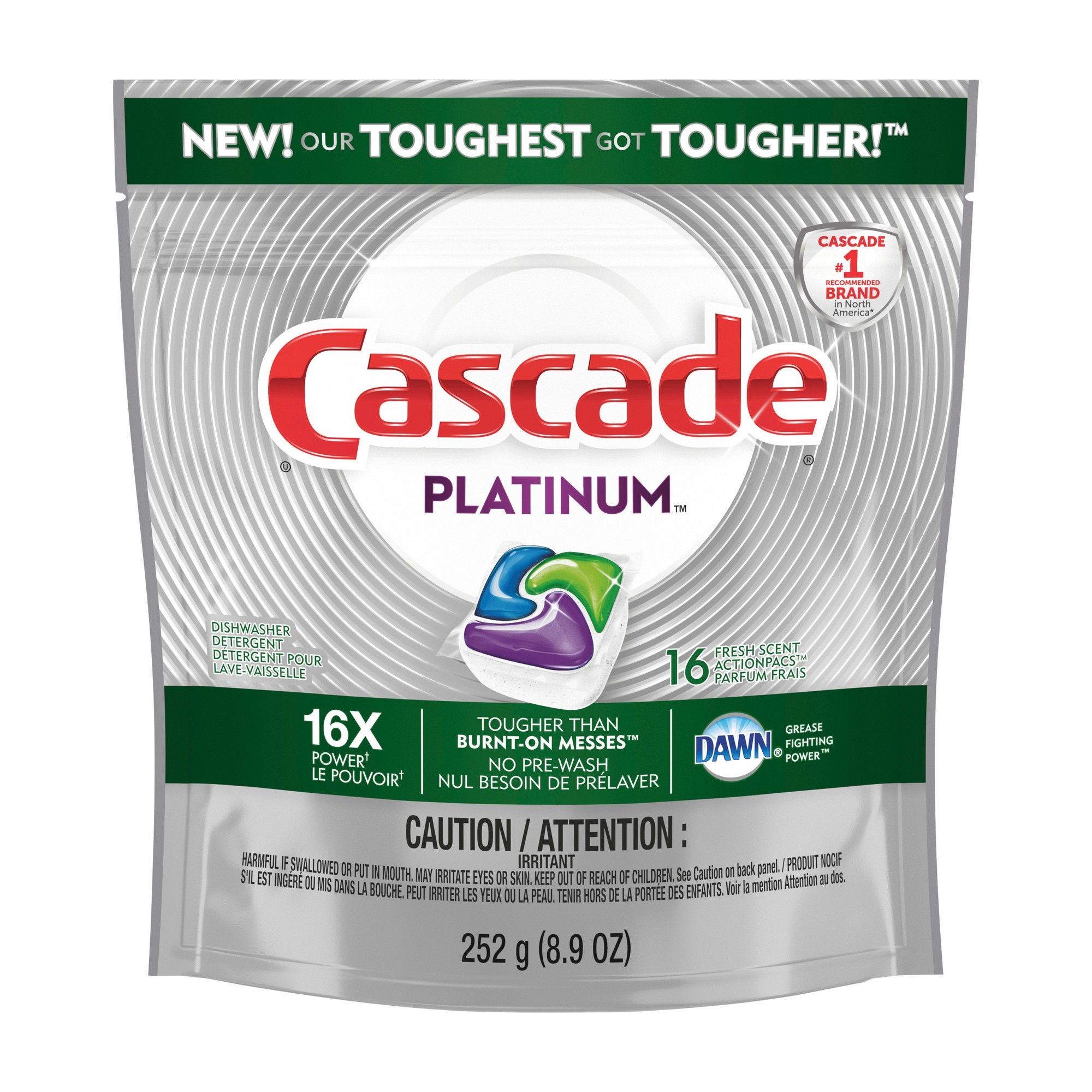 Capsules de détergent pour lave-vaisselle Cascade Platinum, 16/pqt