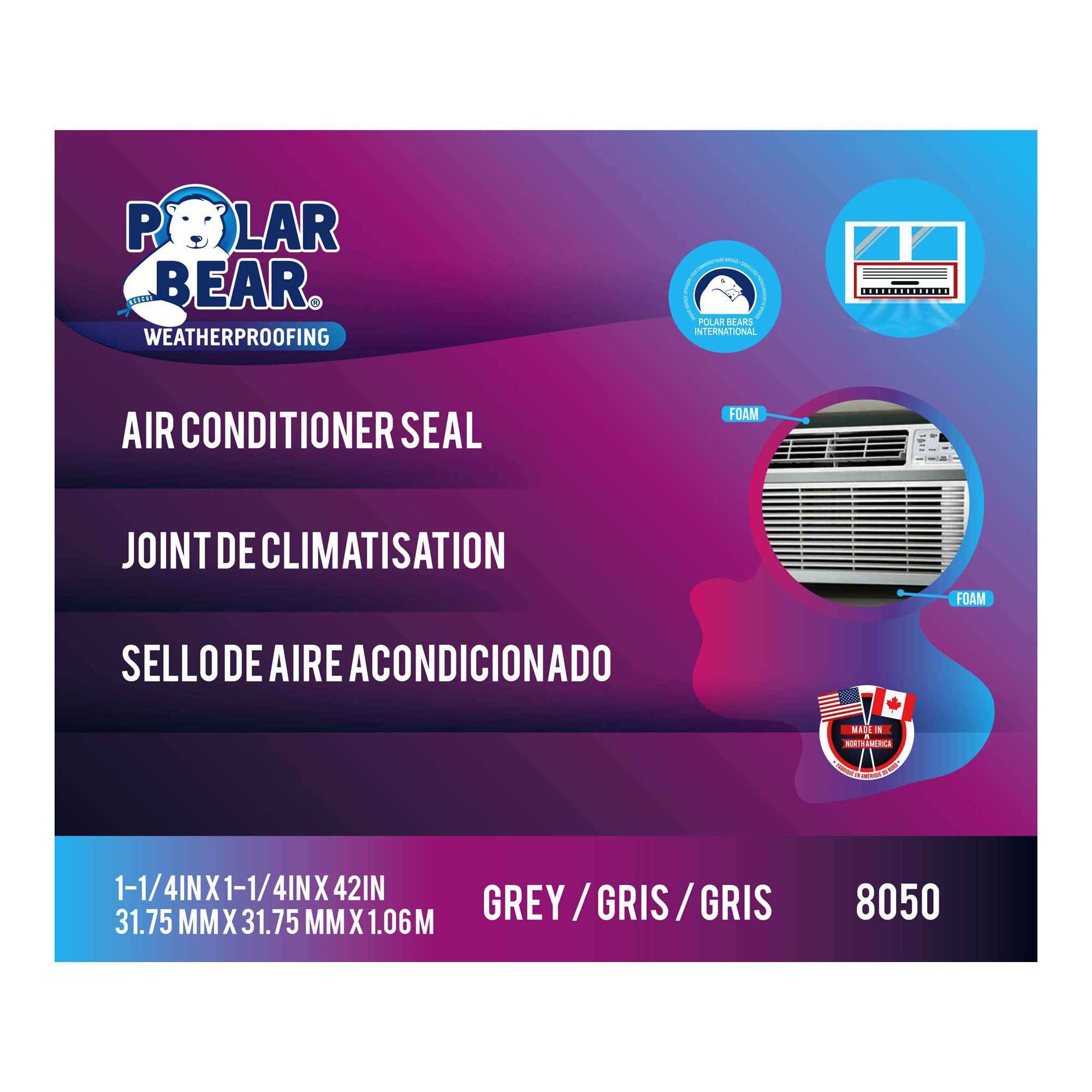 Joint pour climatiseur, gris, 1 1/4" x 1 1/4" X 42"