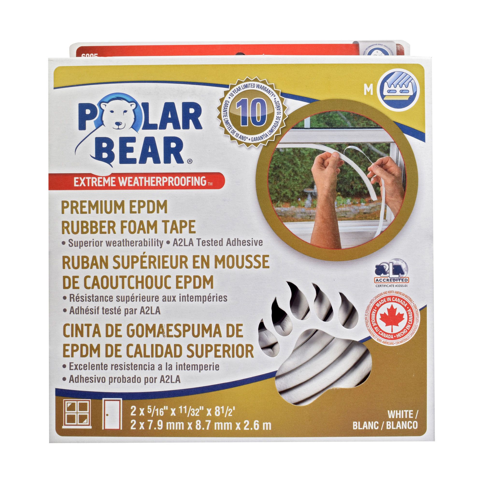 Ruban d'isolation premium en mousse de caoutchouc EPDM, blanc M, 5/16" x 11/32″ x 17'