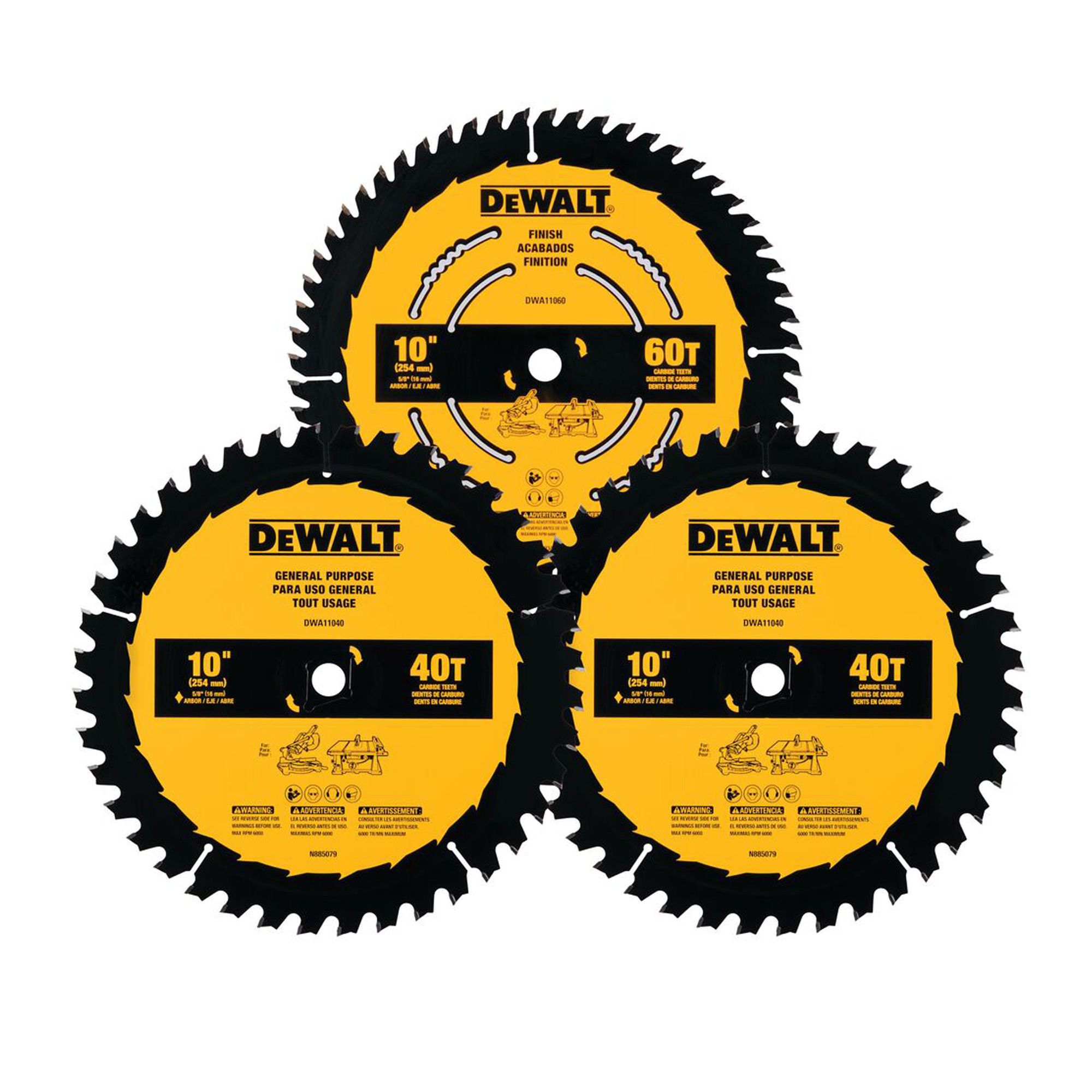 Ensemble de 3 lames de scie circulaire tout usage 10"(254 MM)