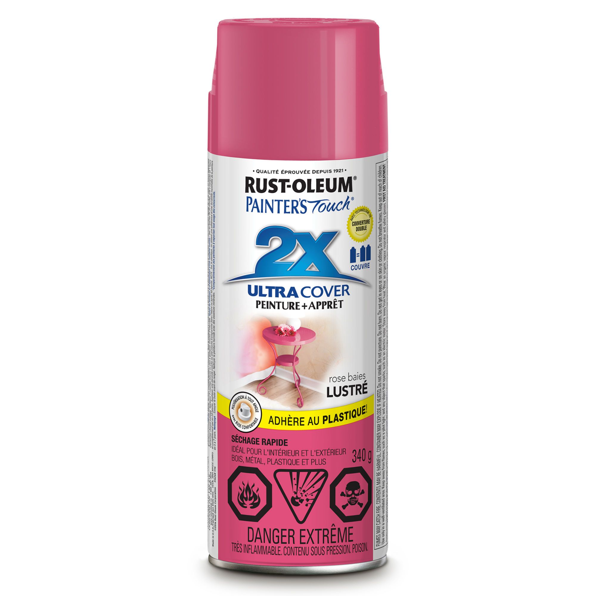 Peinture en aérosol Ultra Cover 2X, intérieur/extérieur, lustré, rose baies, 340 g