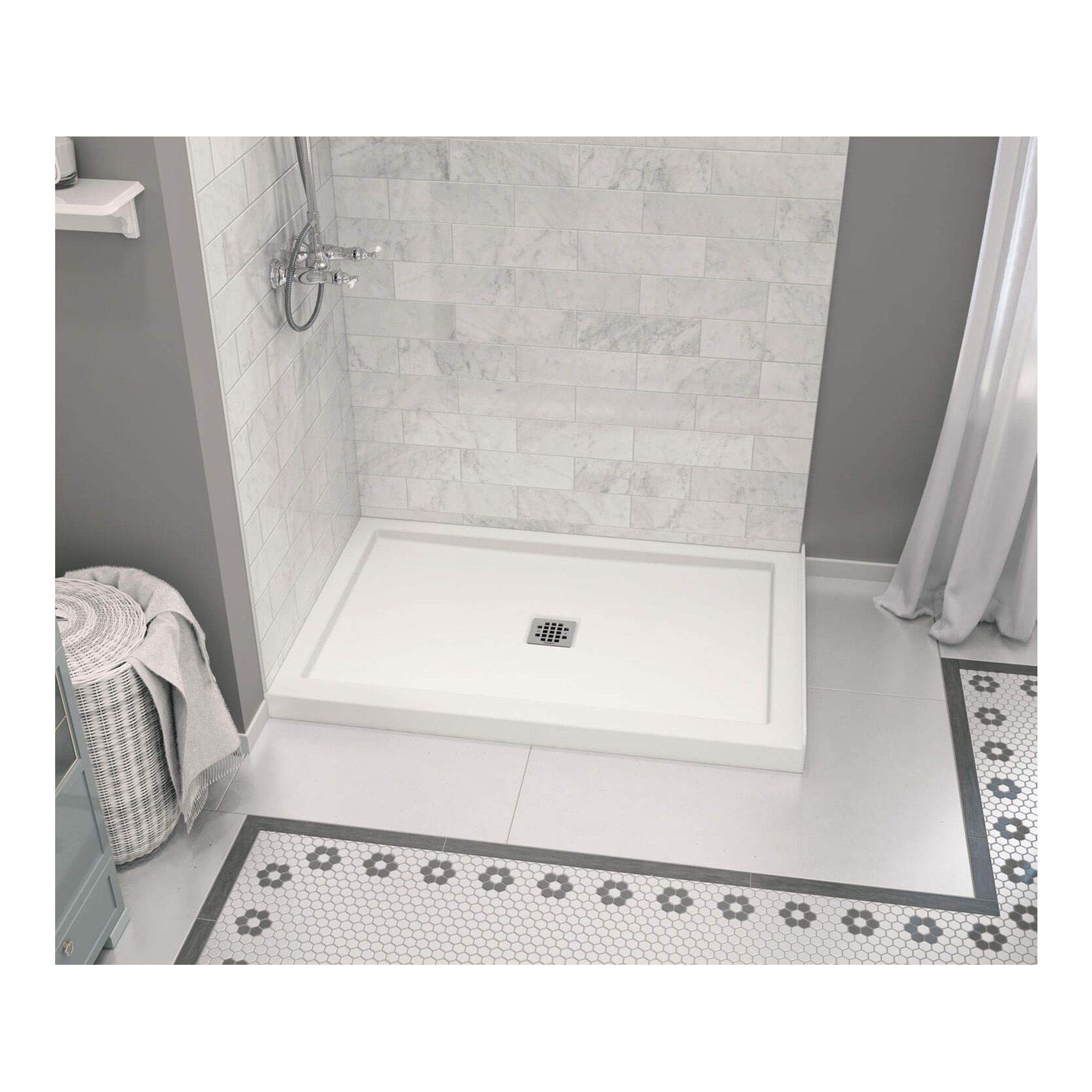Base De Douche Configurable Maax Zone Drain Central 48 X 32 Blanc 