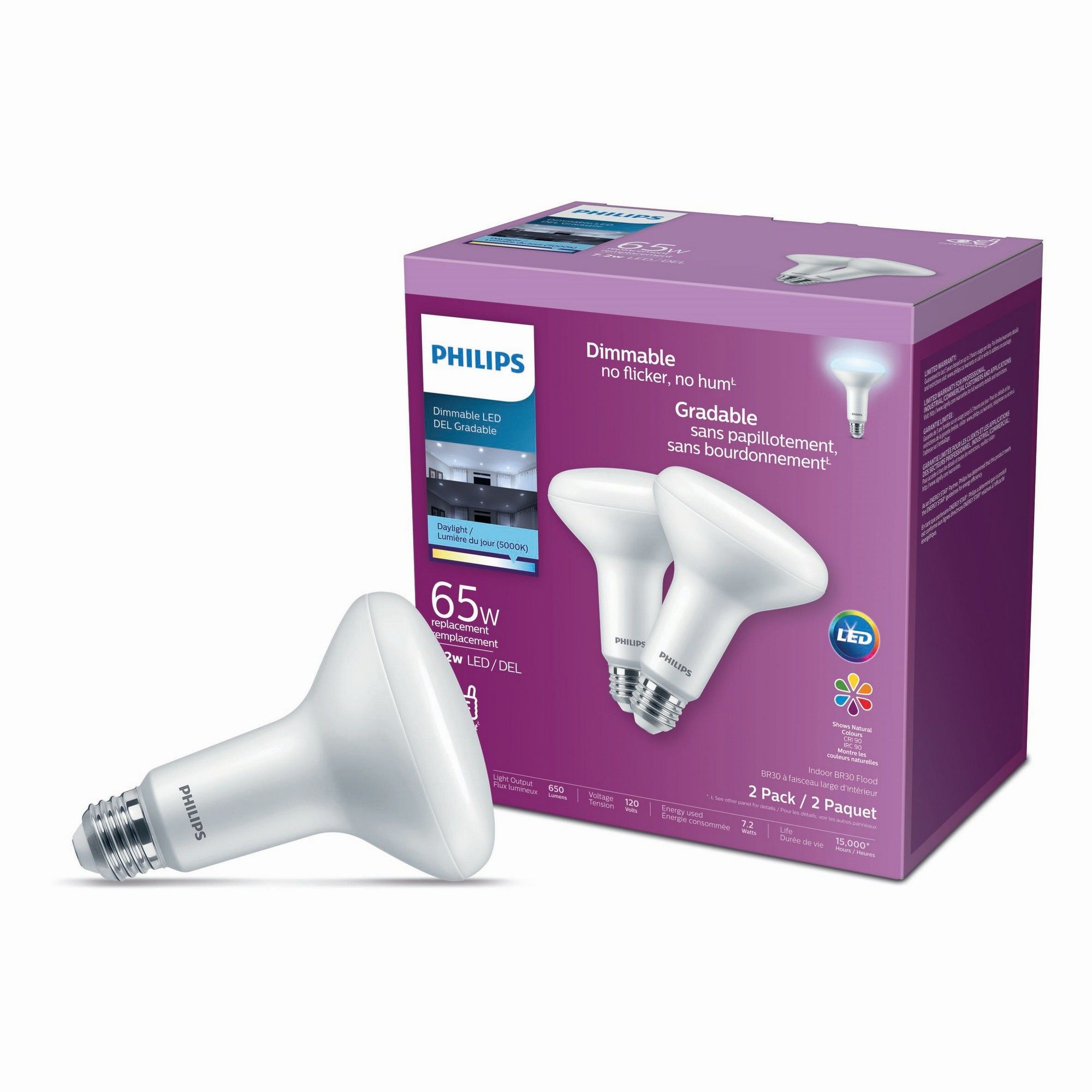 Ampoules DEL BR30, 65 W, Lumière du jour, 2/pqt