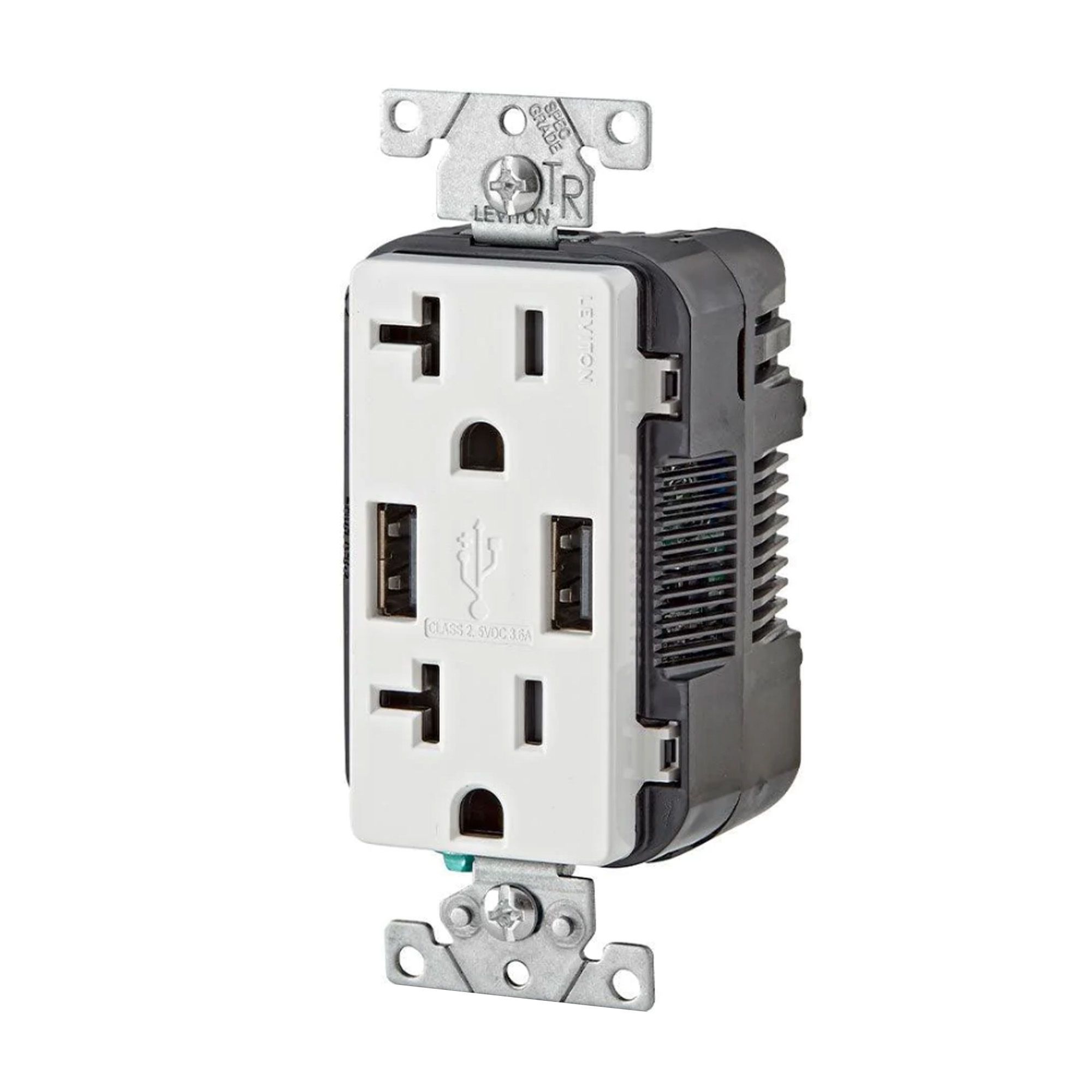 Chargeur à USB 3,6 A et prise inviolable 15 A double Decora, blanc - 2/pqt