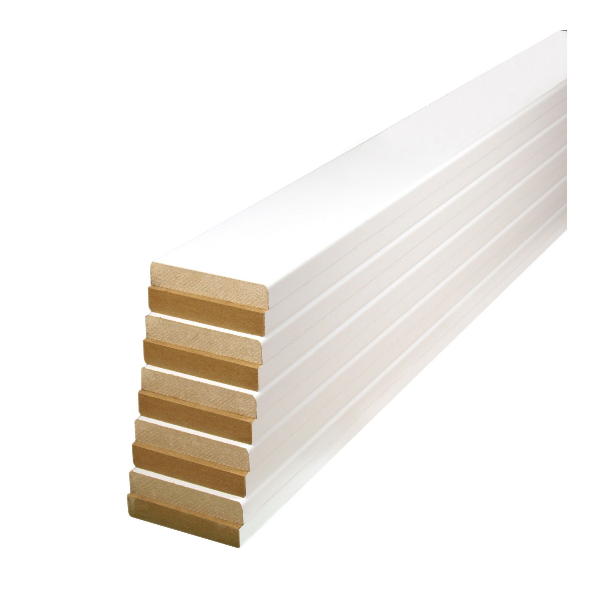 Moulure d'encadrement à lattes en MDF apprêtée sur 2 côtés, 1/2" x 2 1/2" x 7', 10/pqt.