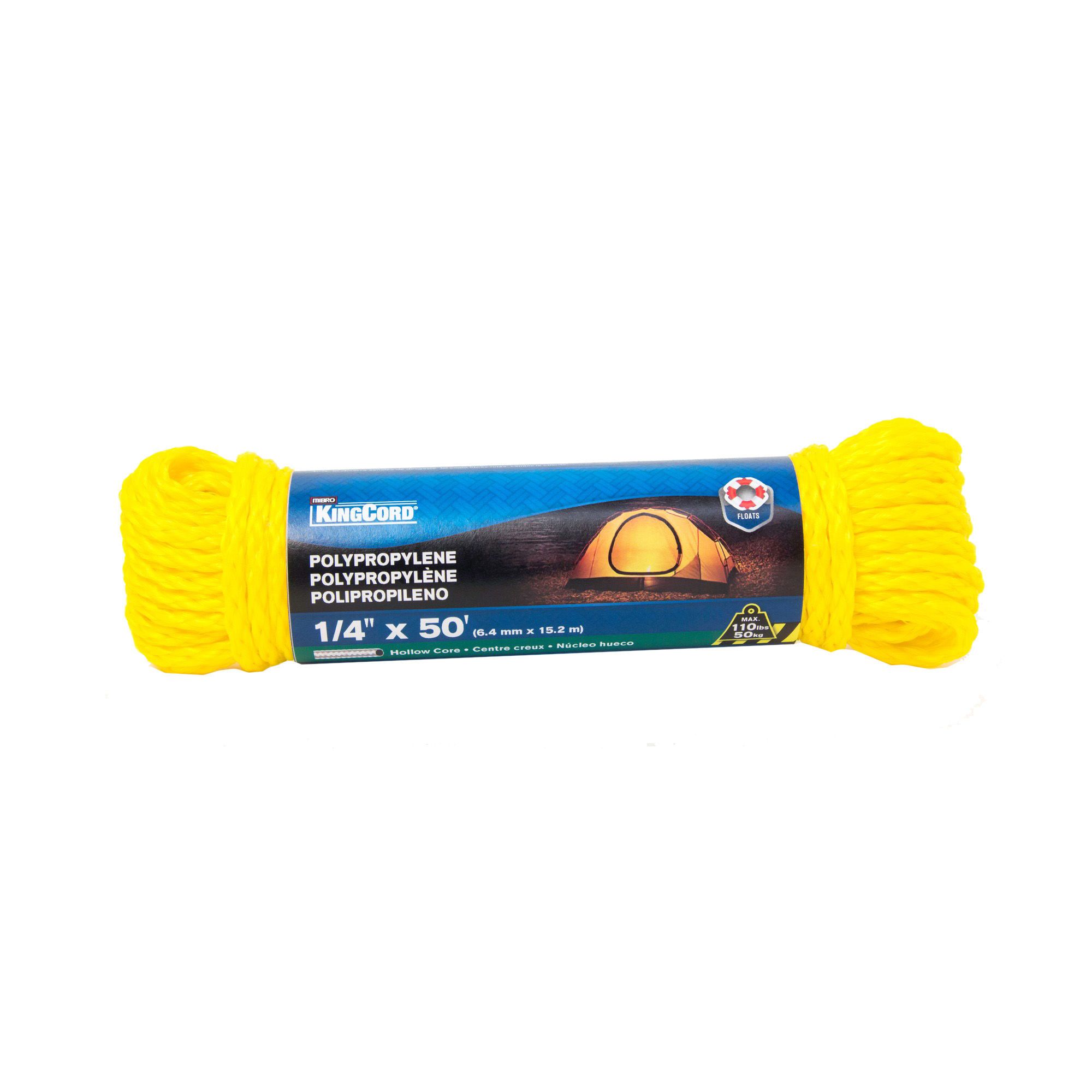 Corde à noyau creux en polypropylène, jaune, 1/4" x 50'