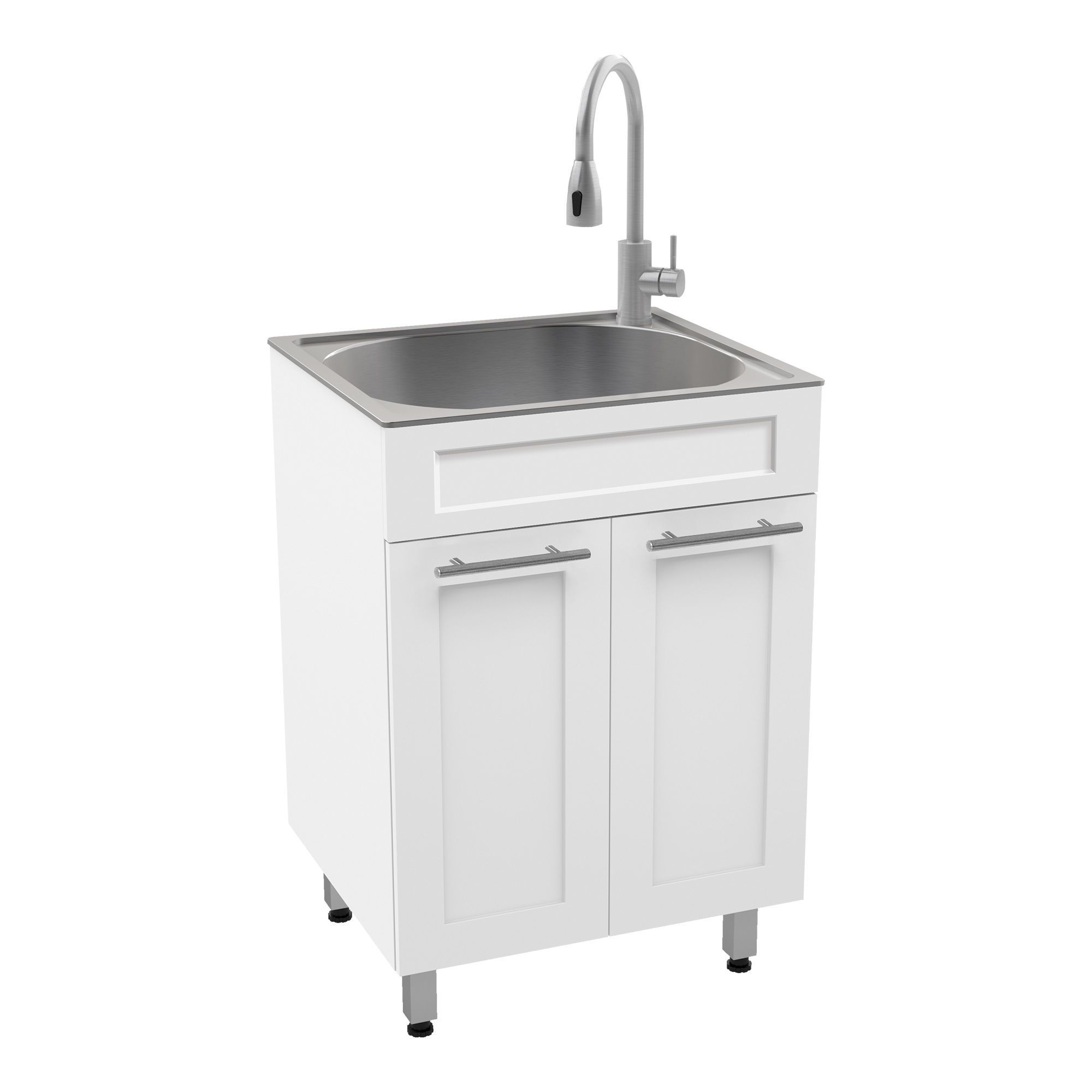 Cuve à lavage avec meuble en mélamine, blanc