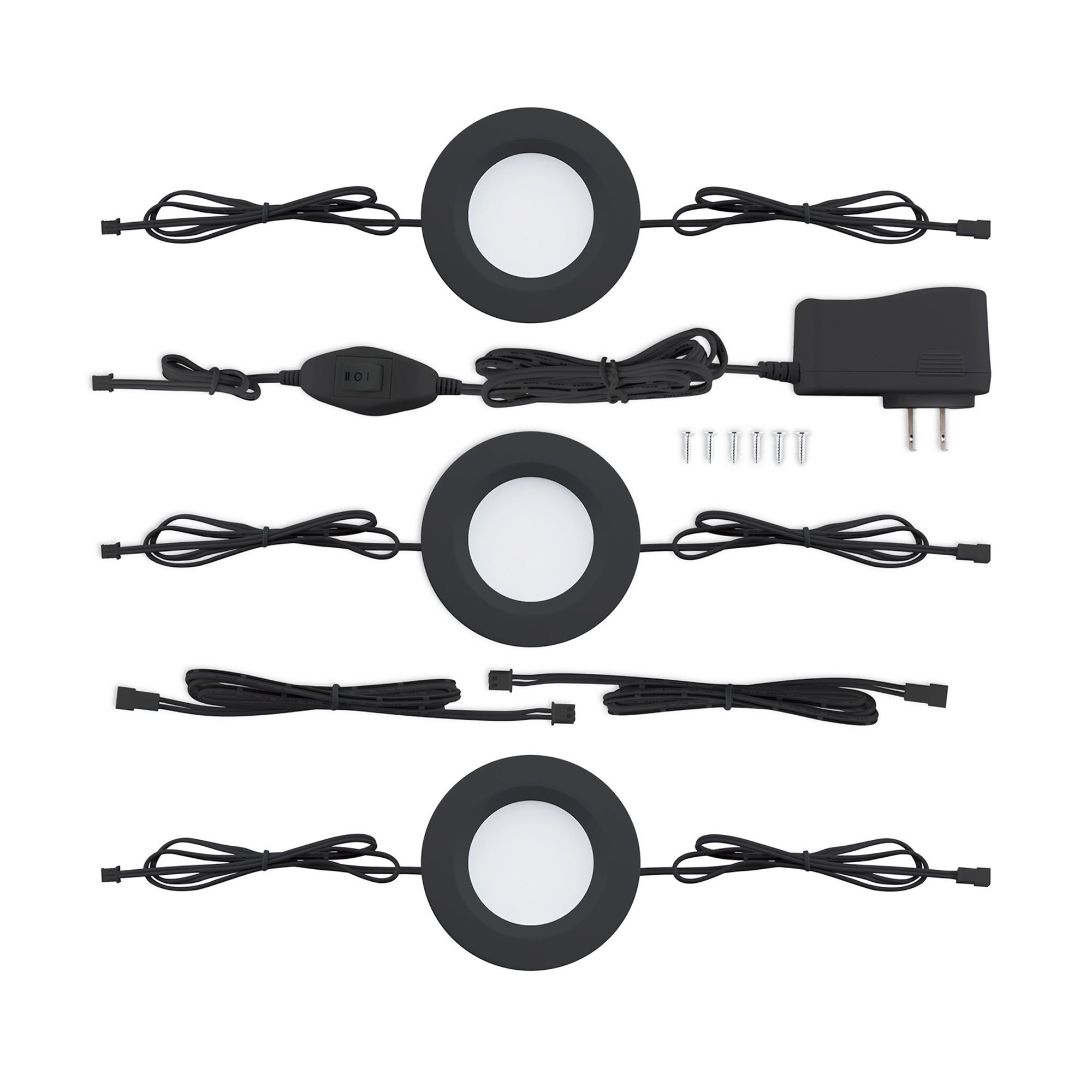 Rondelle DEL pour sous-comptoir, 6 W, 360 lm, noir, 3/pqt