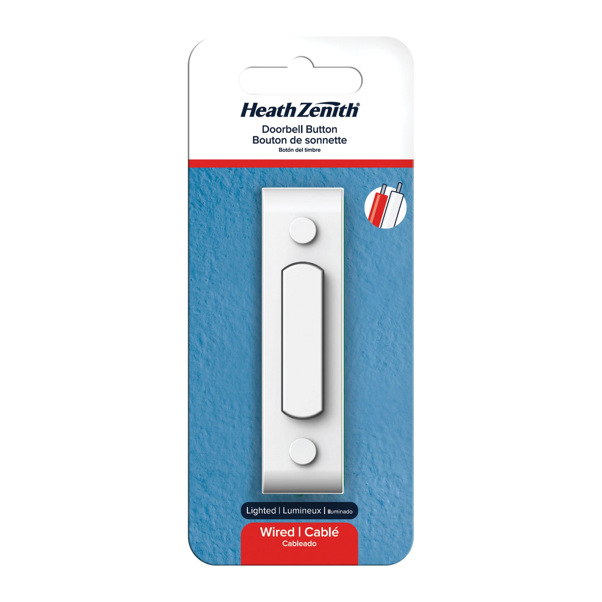Bouton-poussoir de sonnette filaire, métal blanc, lumineux, montage en surface
