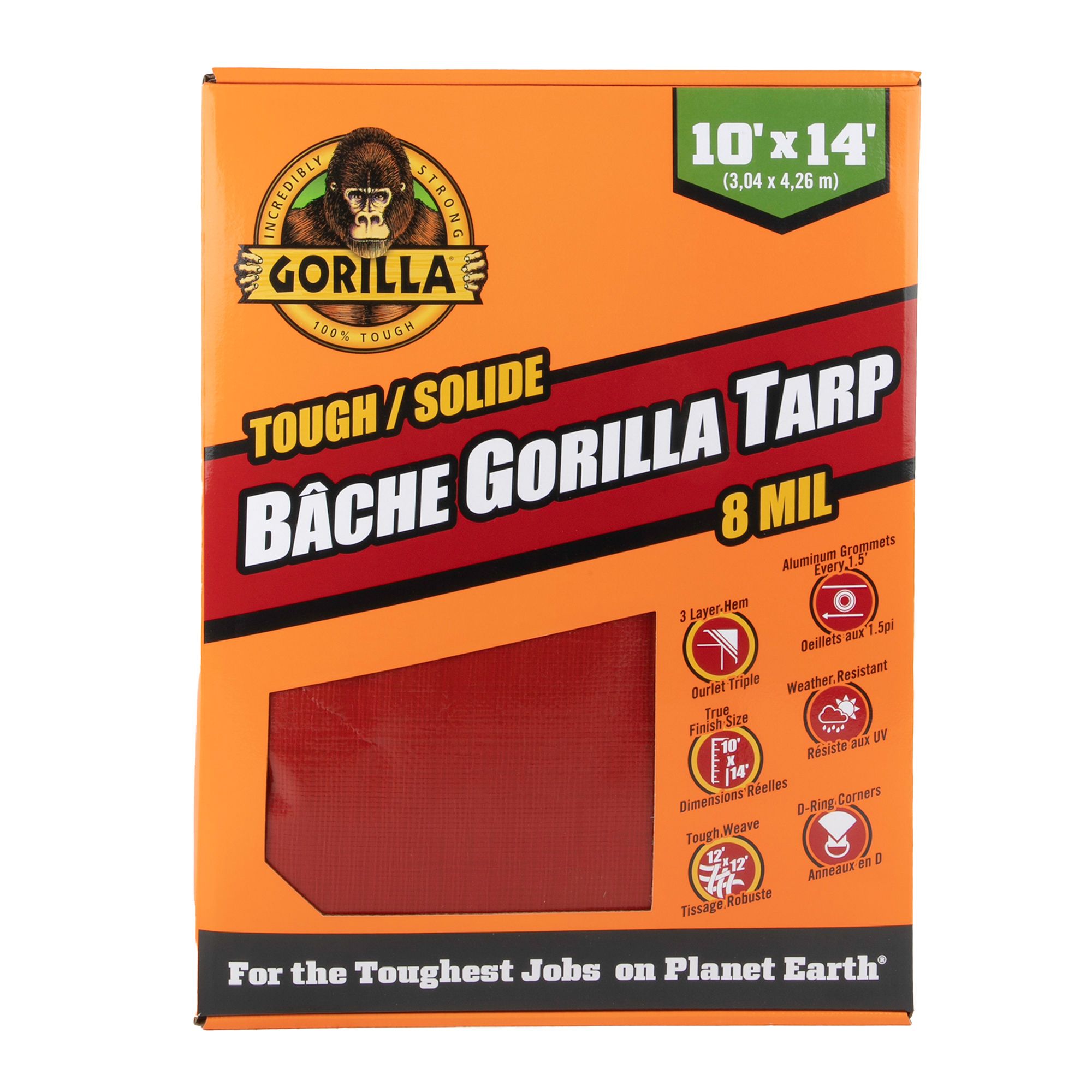 Bâche Gorilla solide, rouge, 10' x 14'