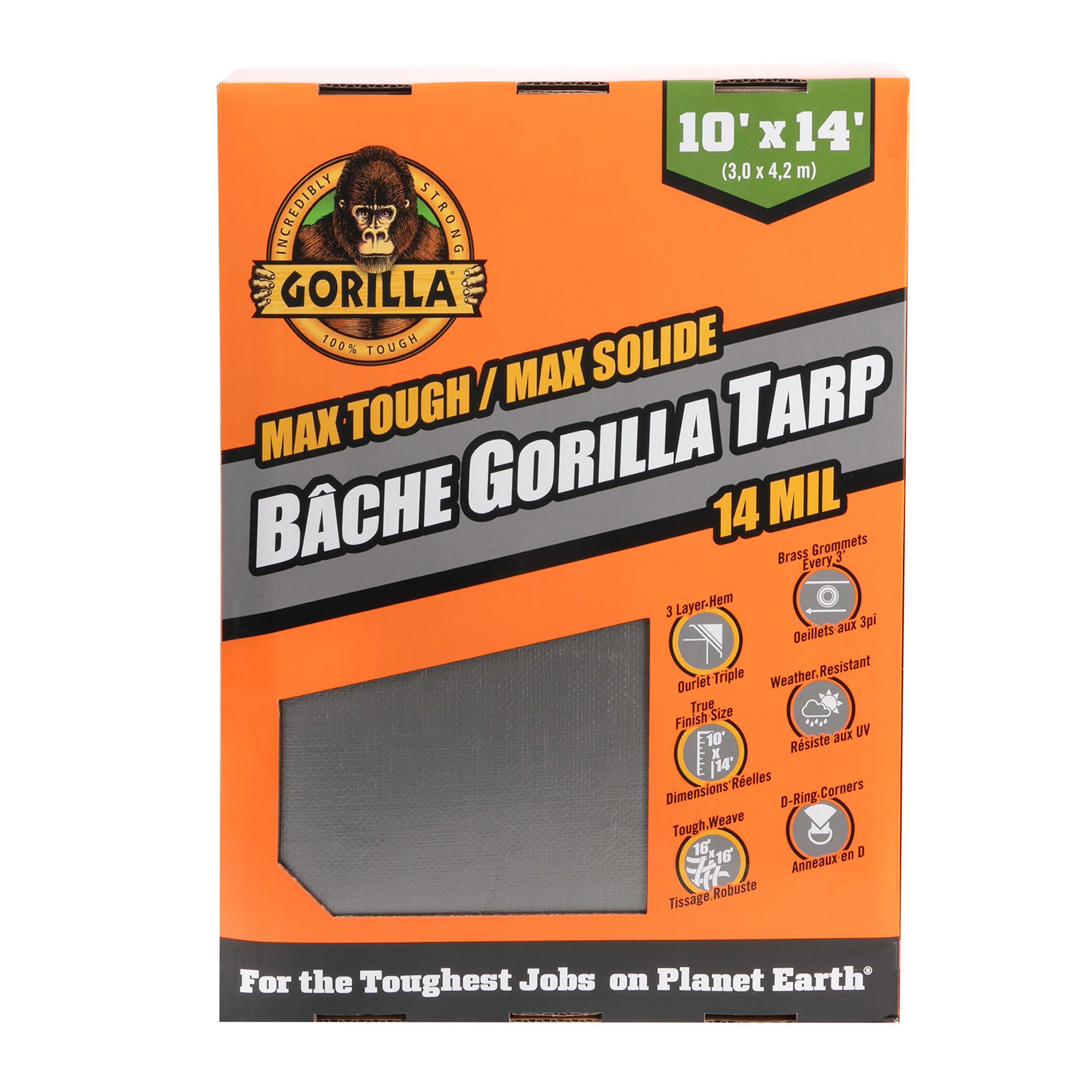 Bâche Gorilla Max solide, argent, 10' x 14'