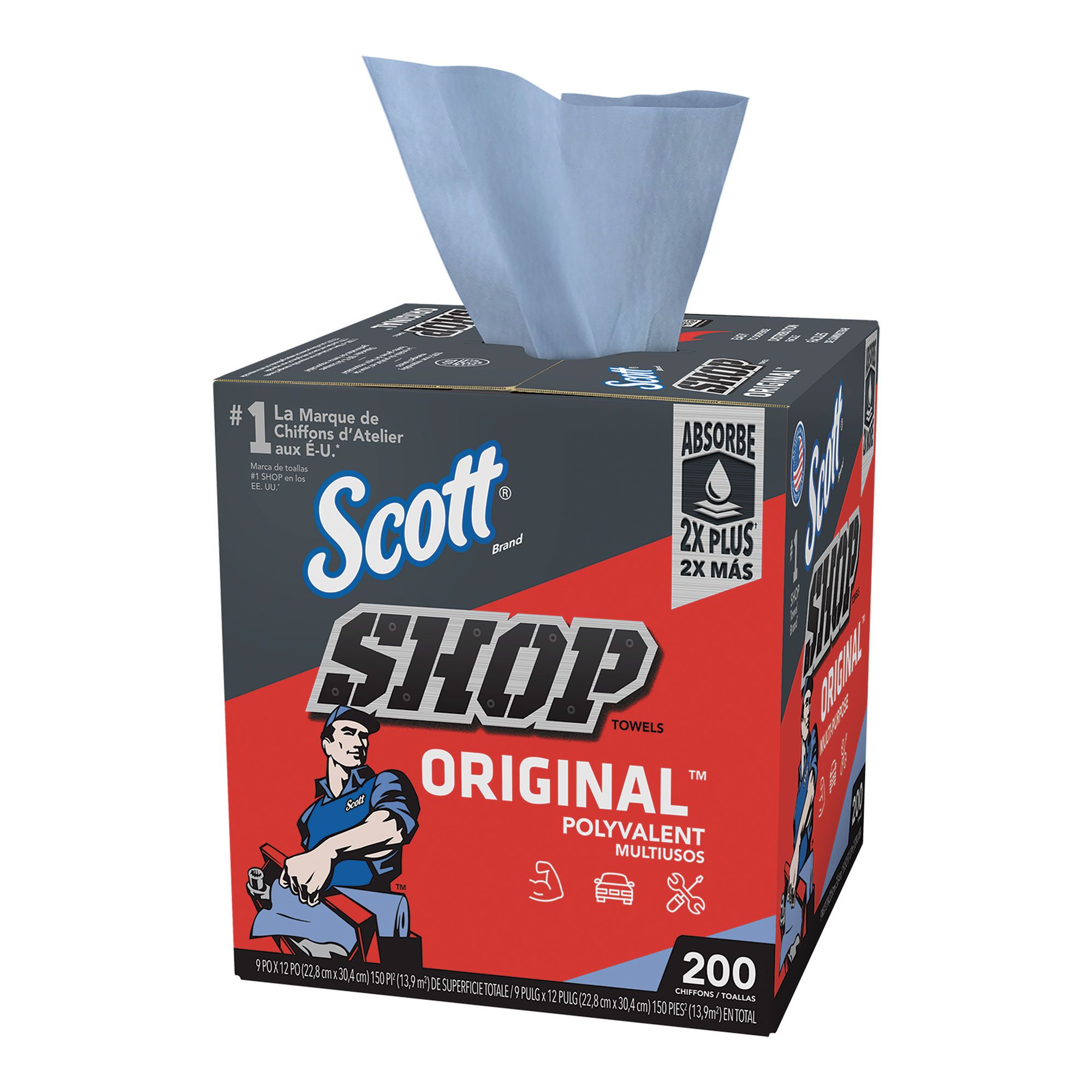 Boite d'essuie-tout atelier, bleu, 200/Pkg