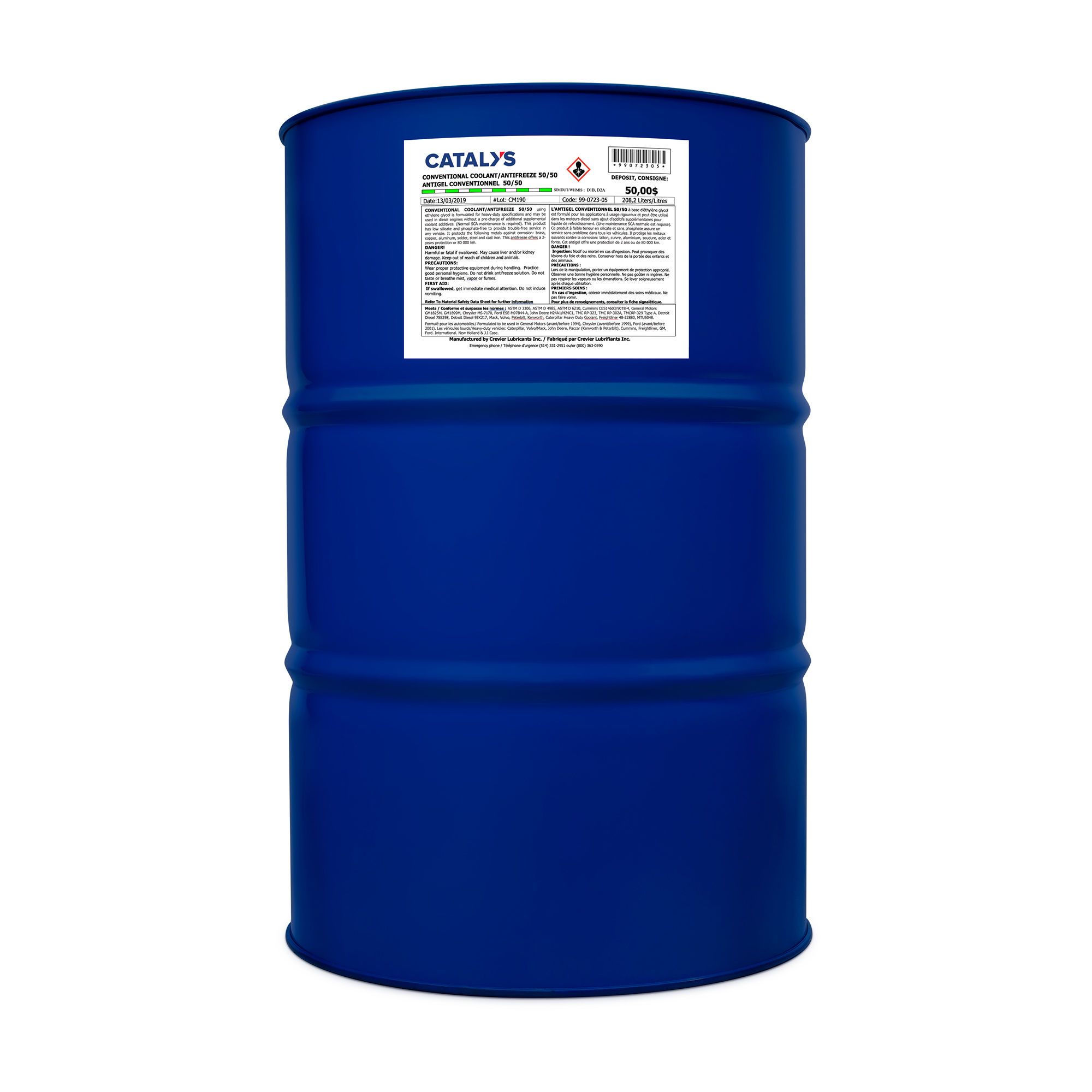 Antigel et liquide de refroidissement conventionnel, 50/50, 205 L, vert de  CATALYS LUBRIFIANTS