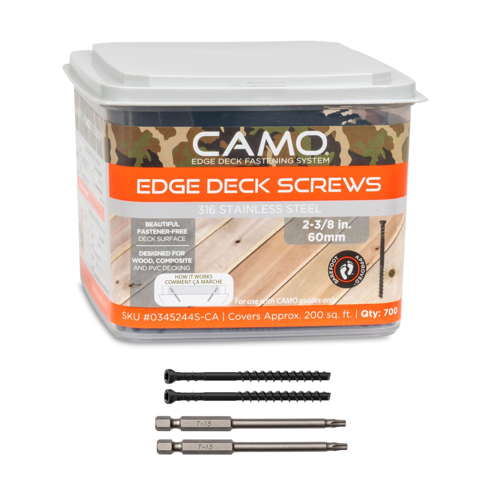 Vis pour platelage, Edge, acier inoxydable 316, 2 3/8", 700/pqt