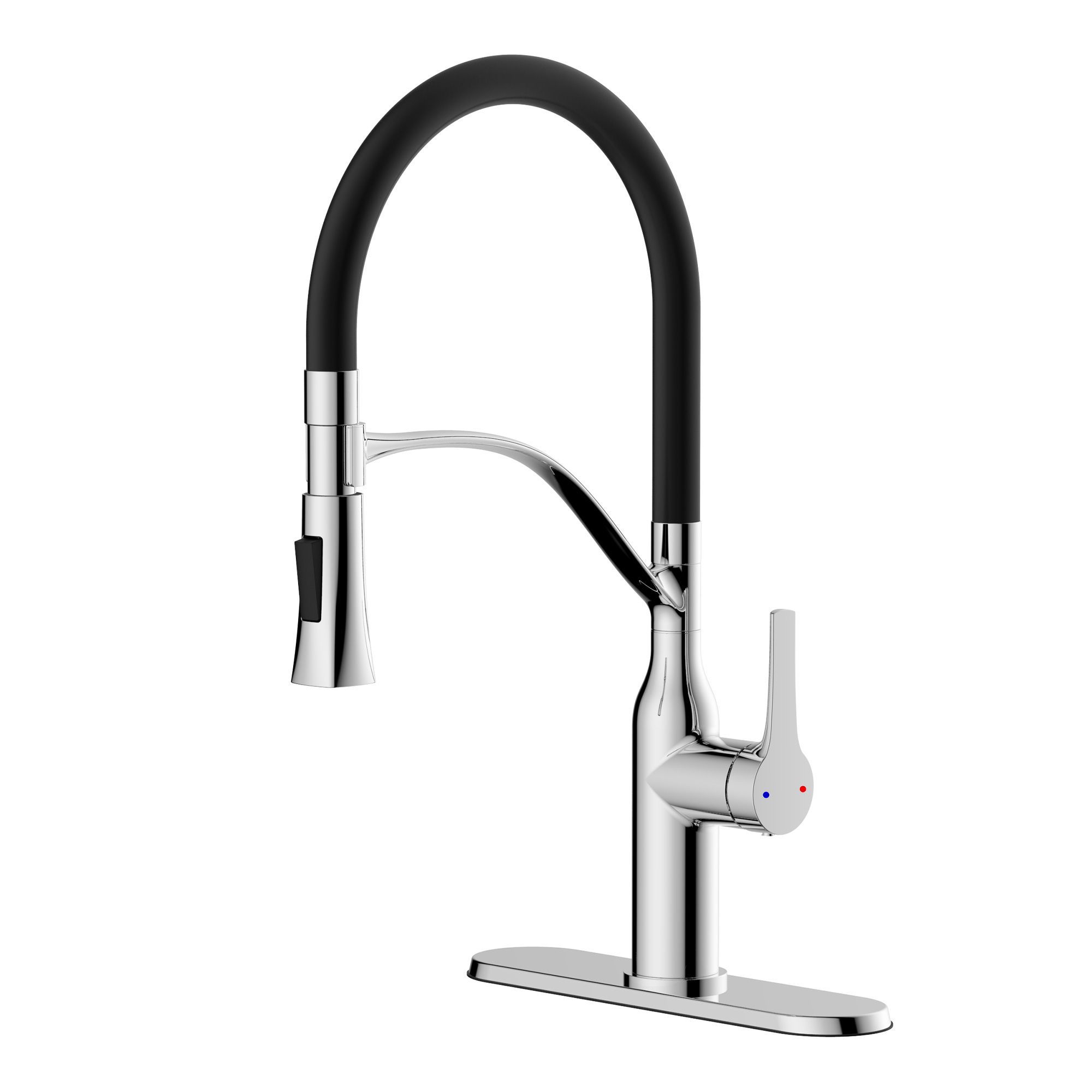 Robinet de cuisine, rétractable, Meda, noir/chrome