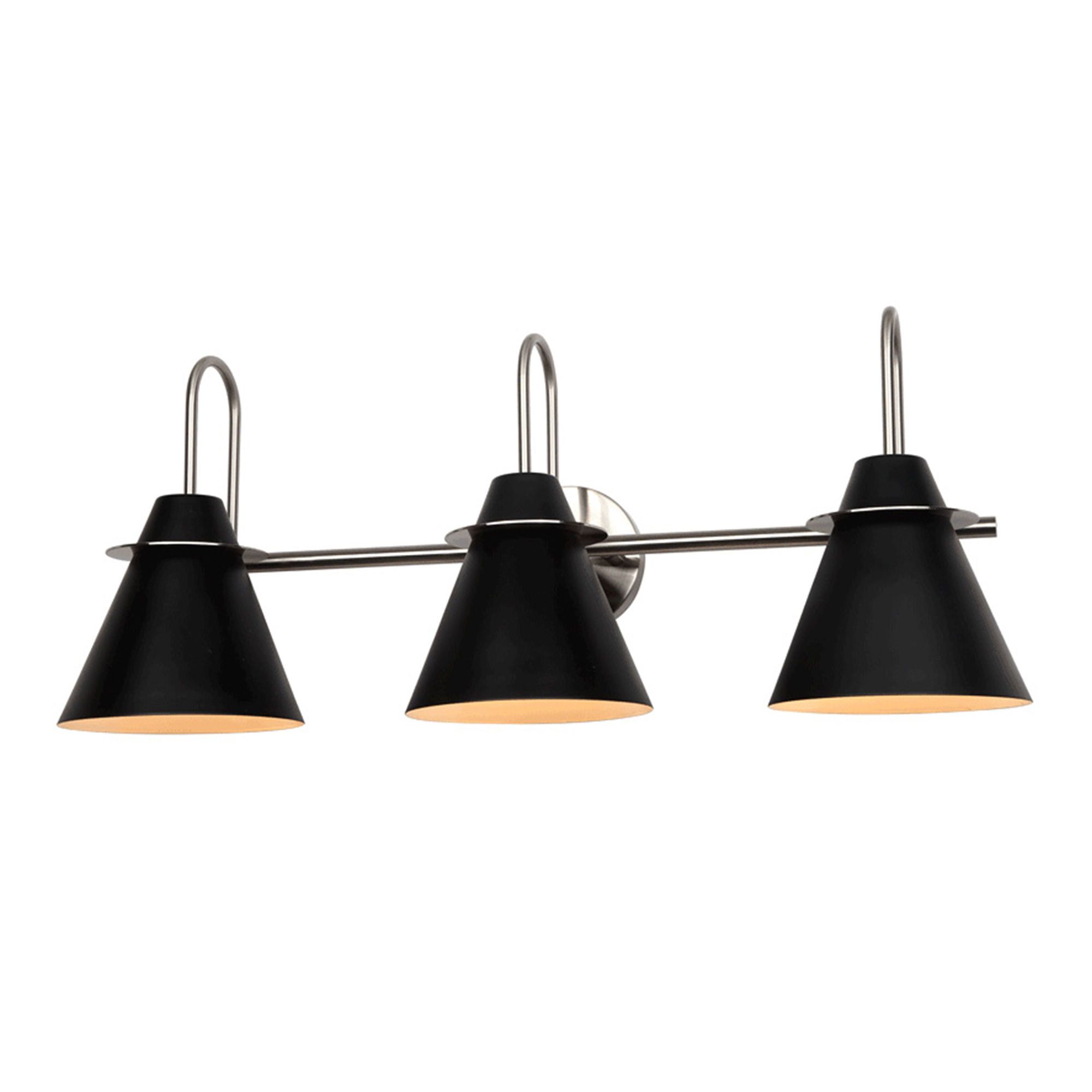 Applique murale de vanité, 3 lumières, Piana, noir-nickel, 28"