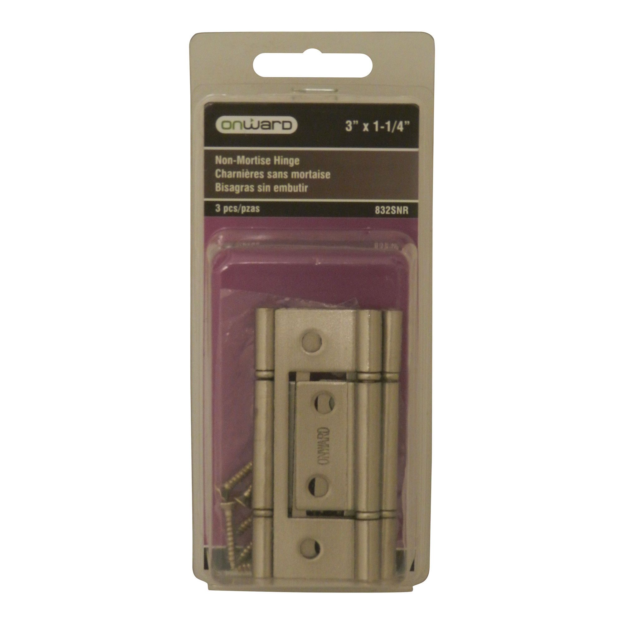 Charnière classique, satin nickel, 3" x 1 1/4", 3/pkg