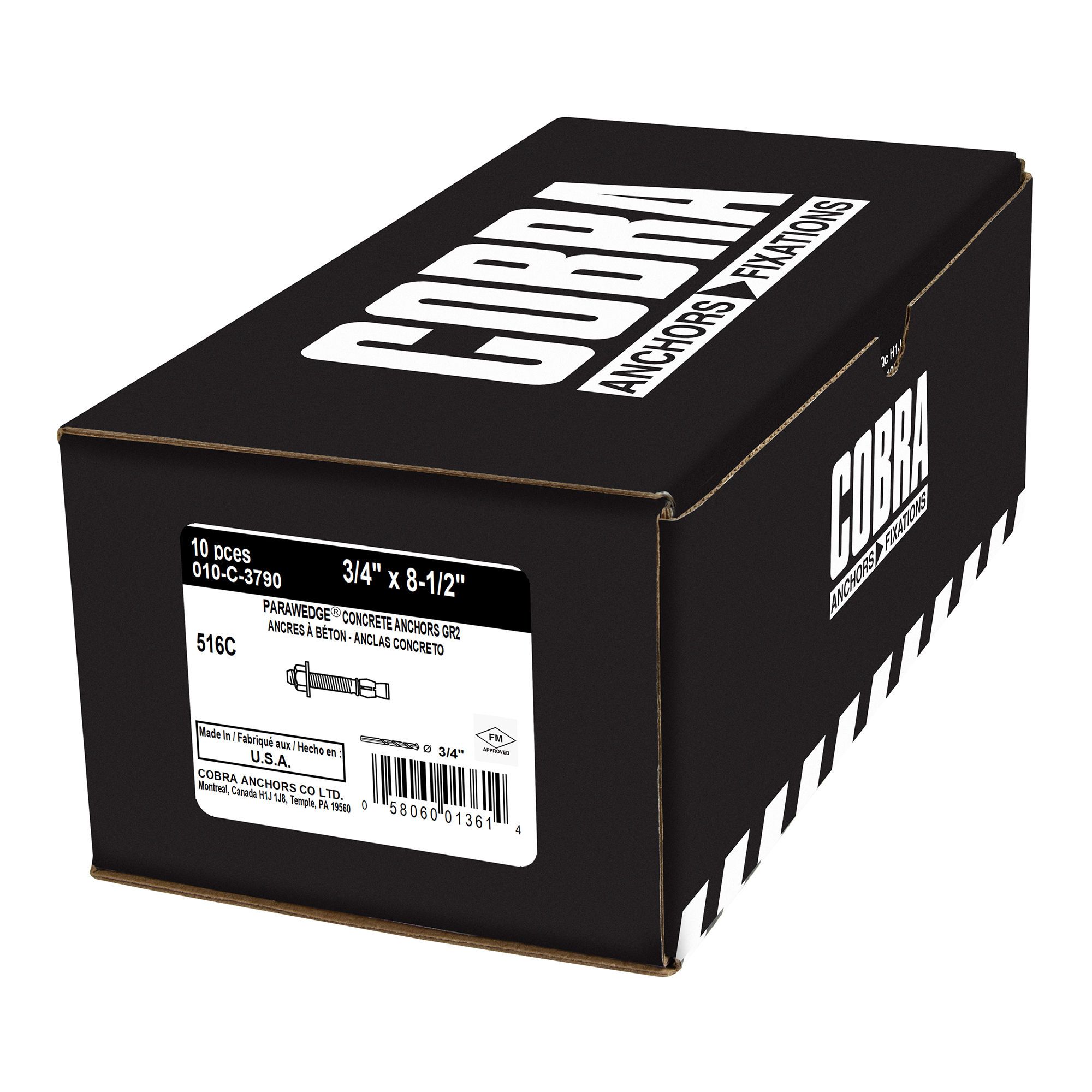 Ancrage, Parawedge, finition zinc, 3/4" x 8 1/2", 10/pqt