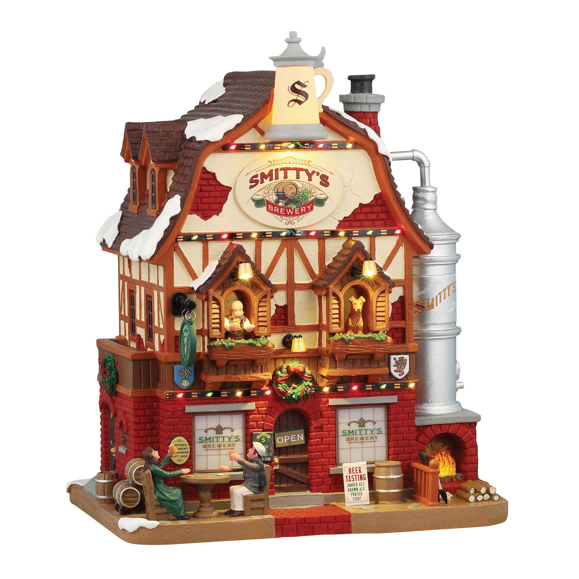 Bâtiment de village de Noël rustique illuminé - Smitty’s Brewery