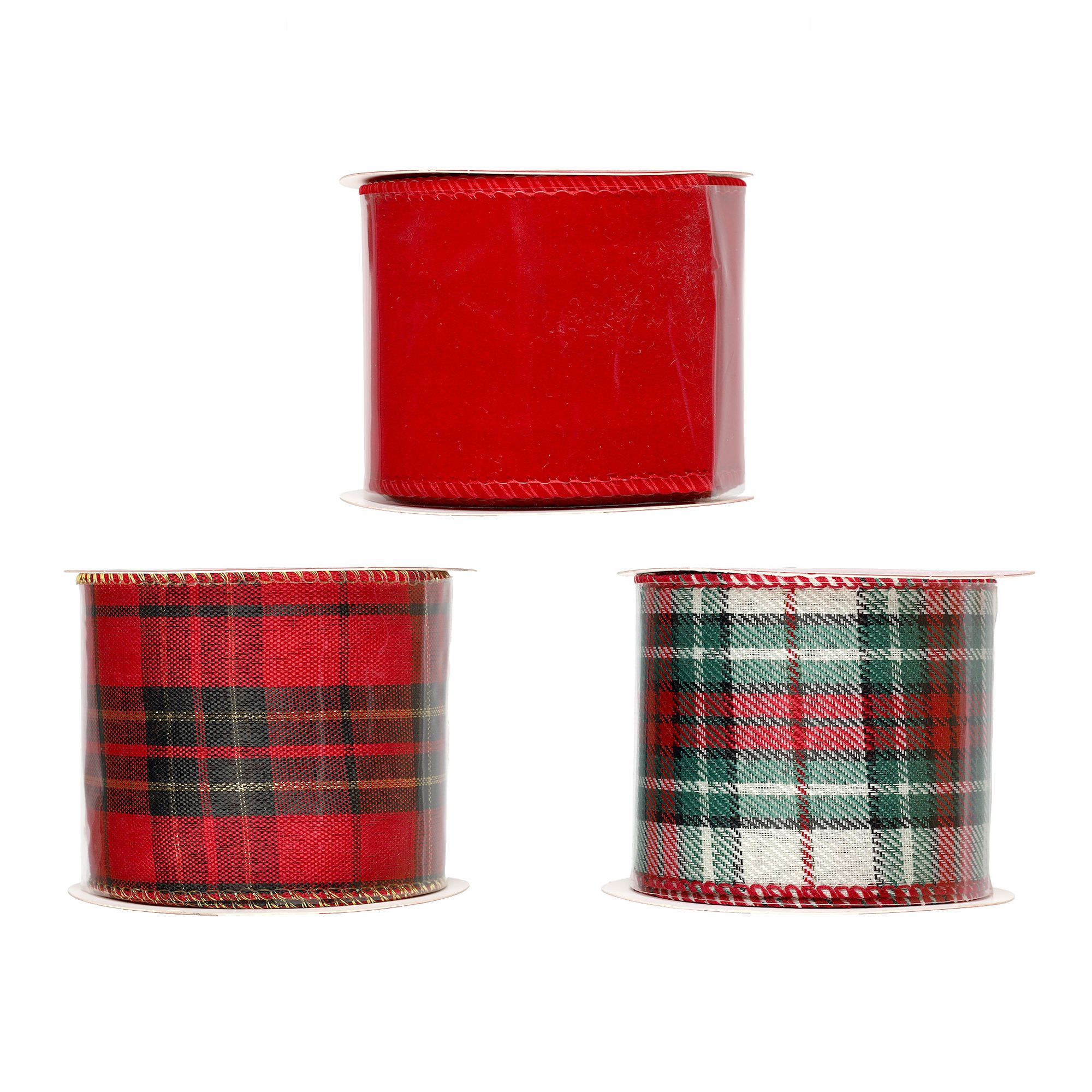 Ruban de Noël en tissu, fil métallique, 2,74 m, assorti