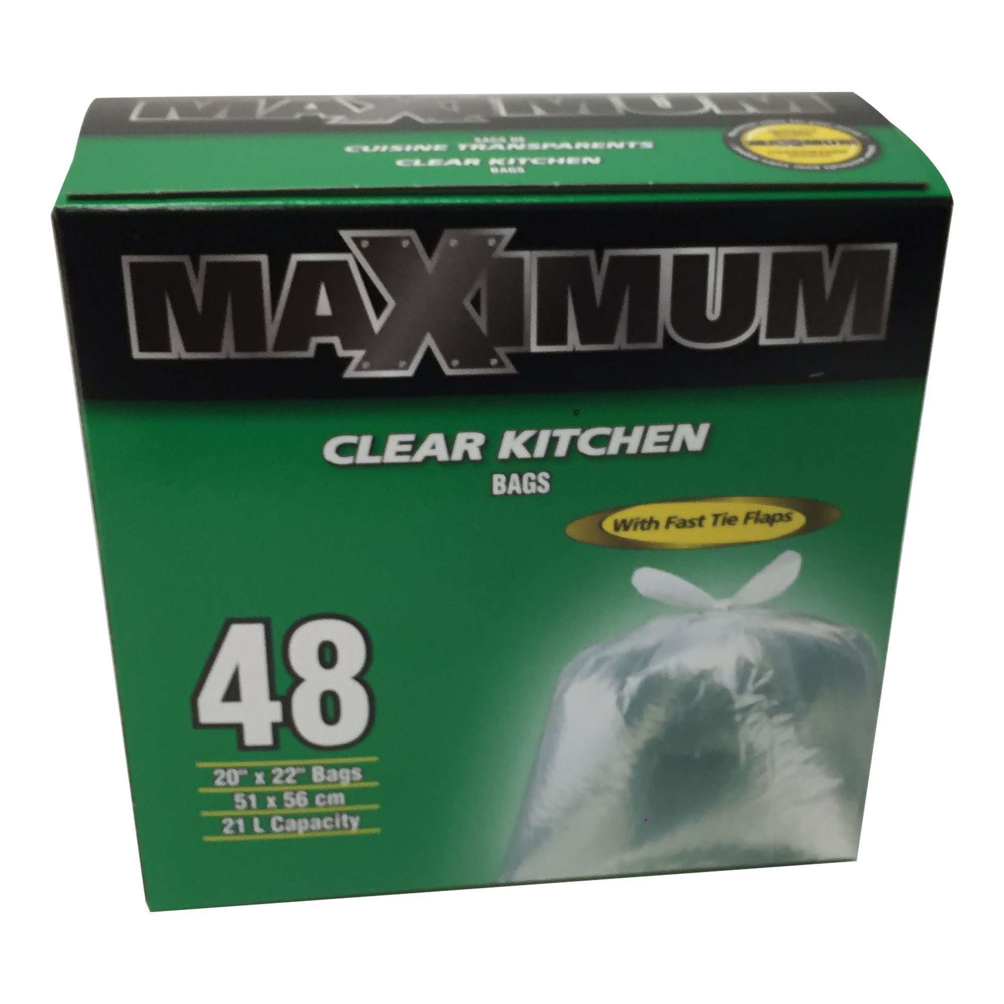 Sacs de cuisine transparents, 21 L, 20 x 22 po, 48/pqt