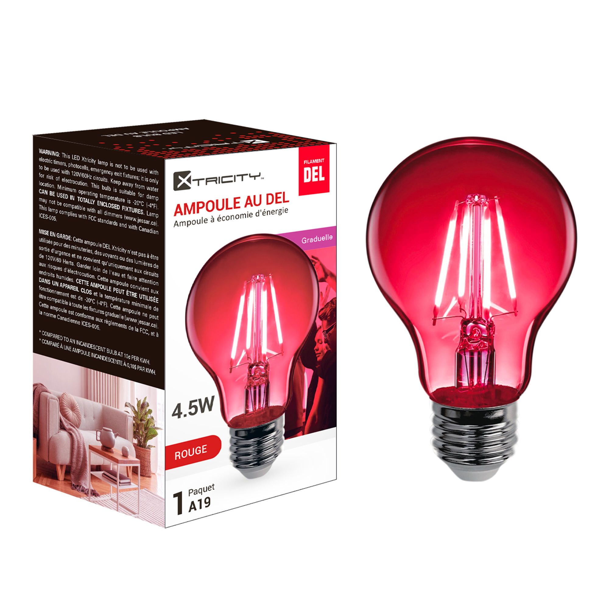 A19 LED Red Bulb – 4.5 W – Dimmable from XTRICITY | BMR