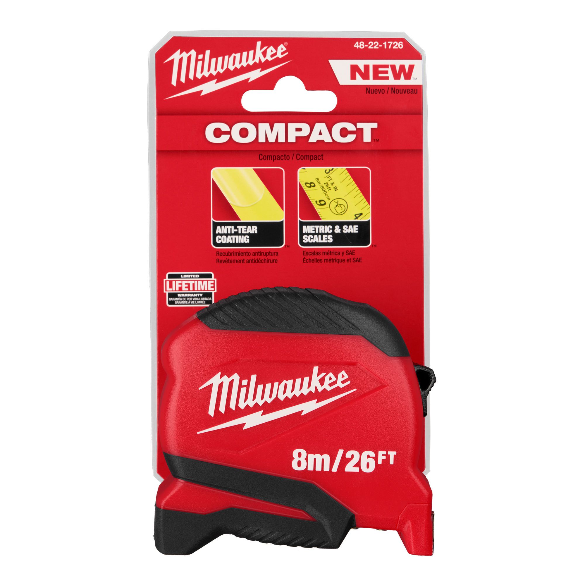 Compact Tape Measure, Metric/Imperial, 8 m/26-ft from MILWAUKEE | BMR