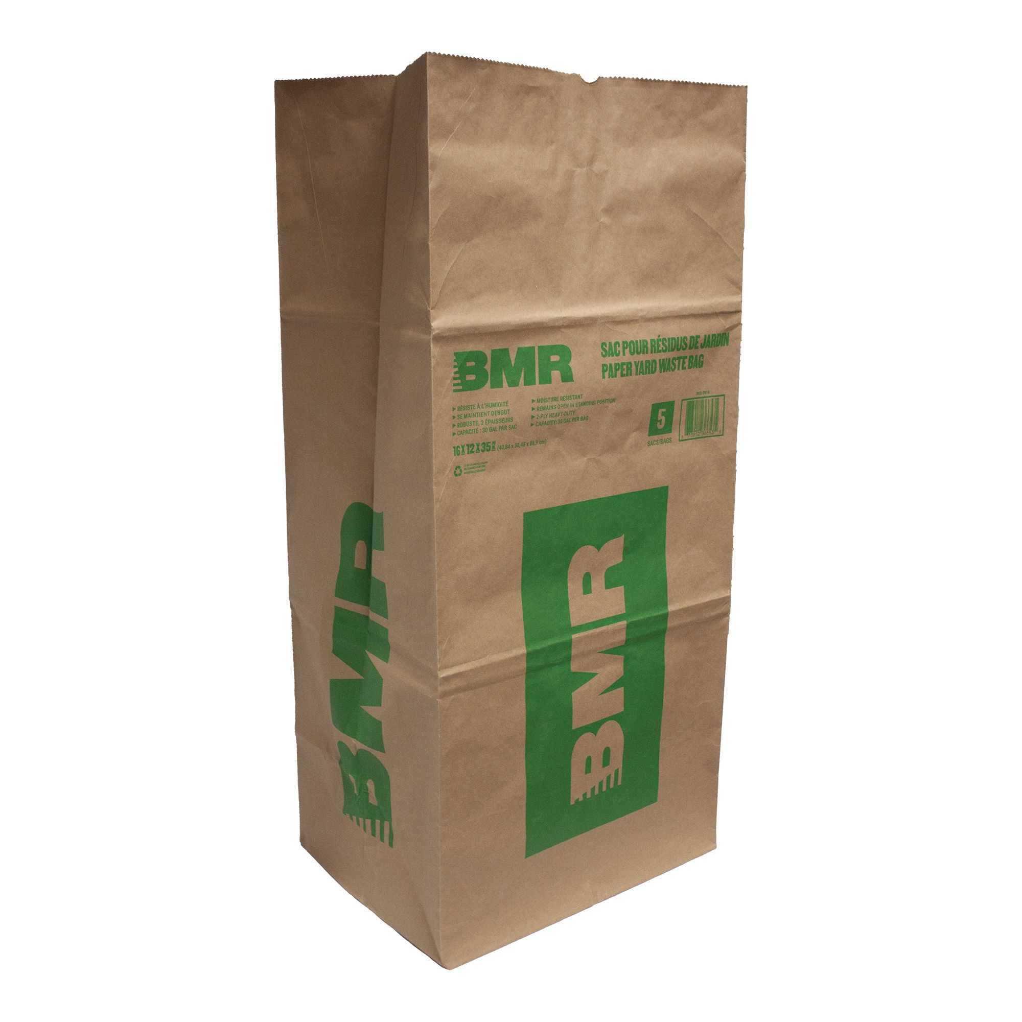 Sacs papier kraft pour déchets de jardin, 16" x 12" x 35", 5/pqt
