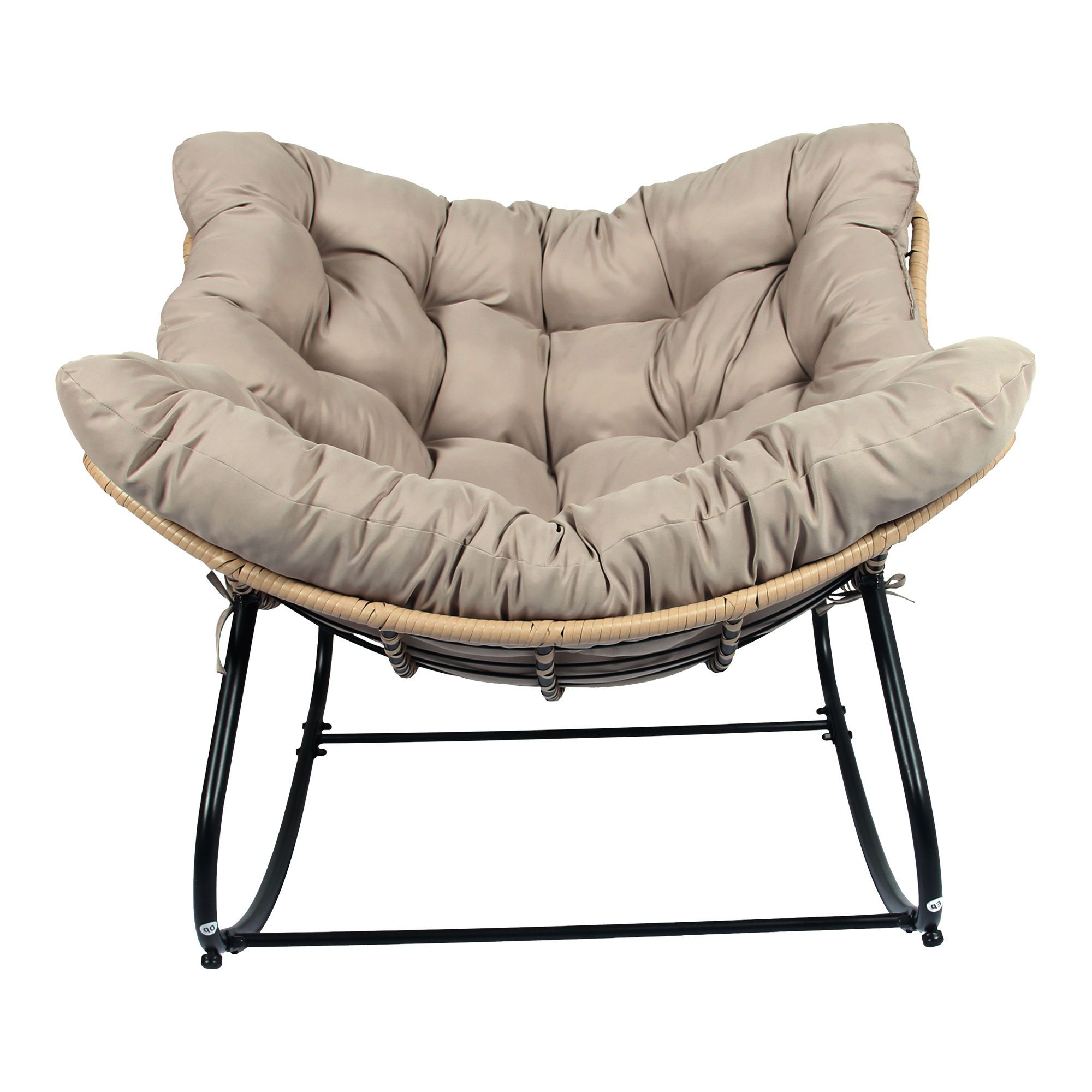 Chaise berçante Cosmos, acier et rotin, noir et crème