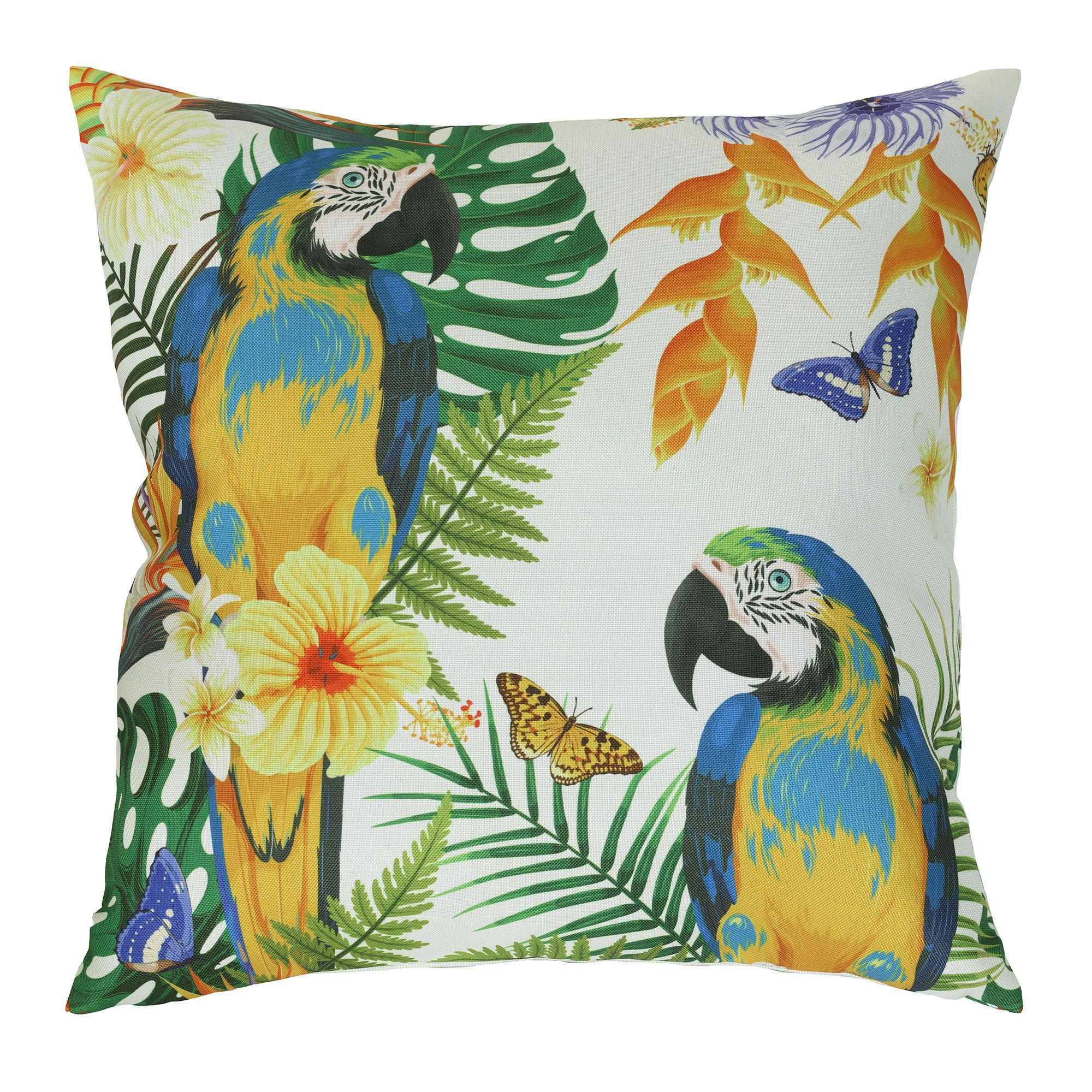Coussin d'extérieur, motif exotique, 16" x 16"
