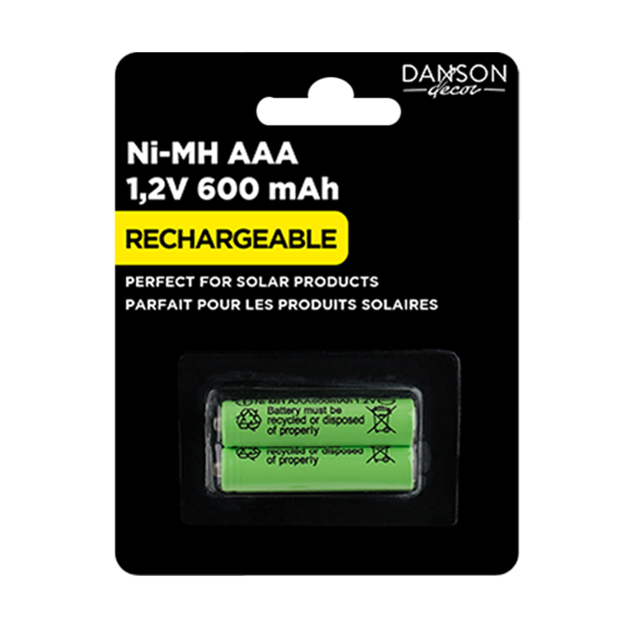 Piles rechargeables AAA, 1,2V, 600mAh, 2/pqt