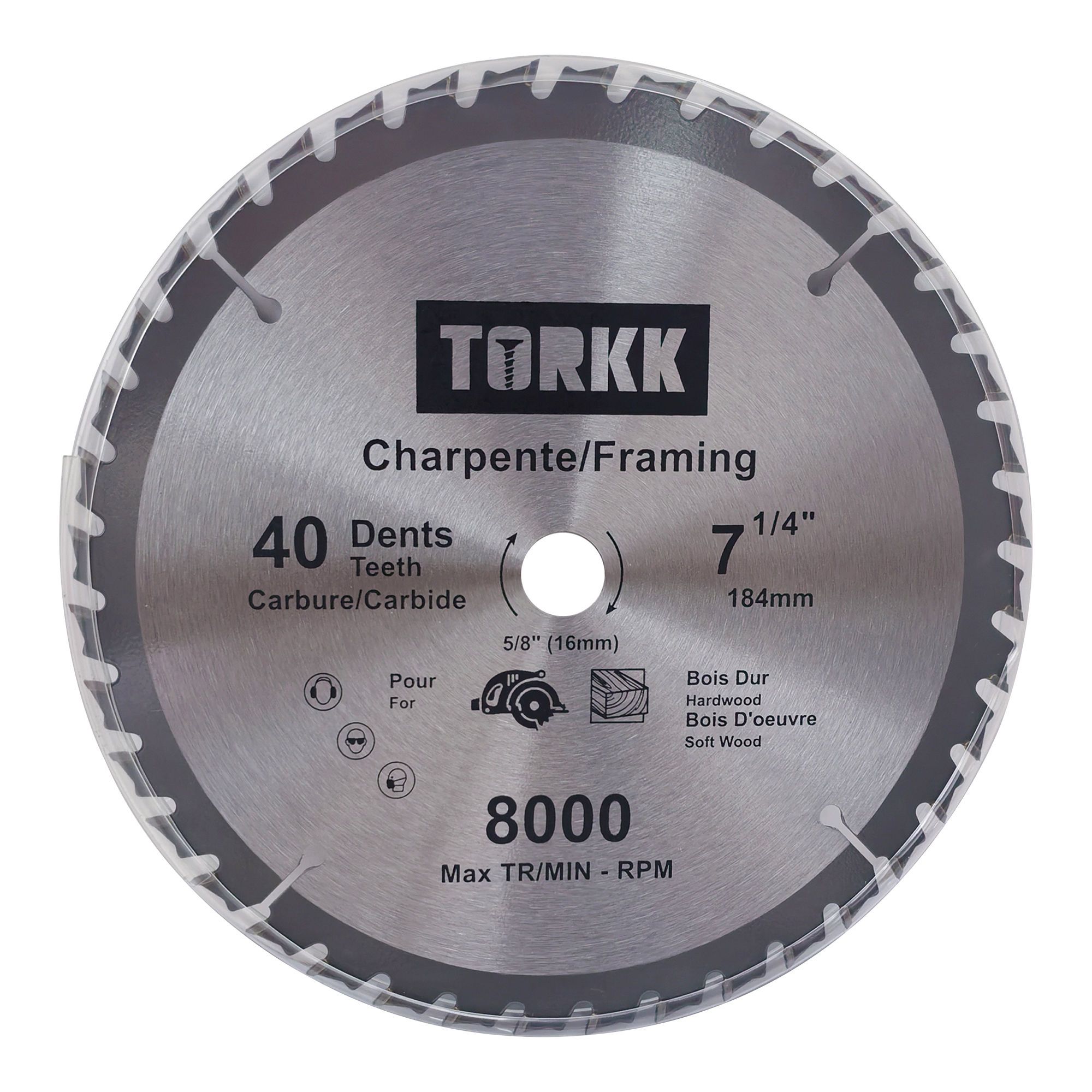 Lame de scie circulaire au carbure, 7 1/4", 40 dents