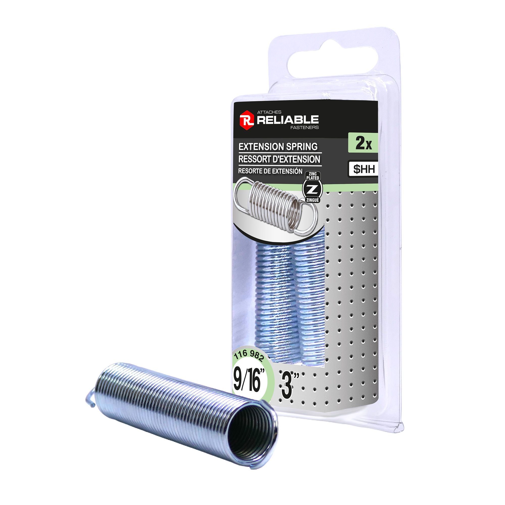 Ressorts d’extension, 9/16" x 3", zingué, 2/pqt