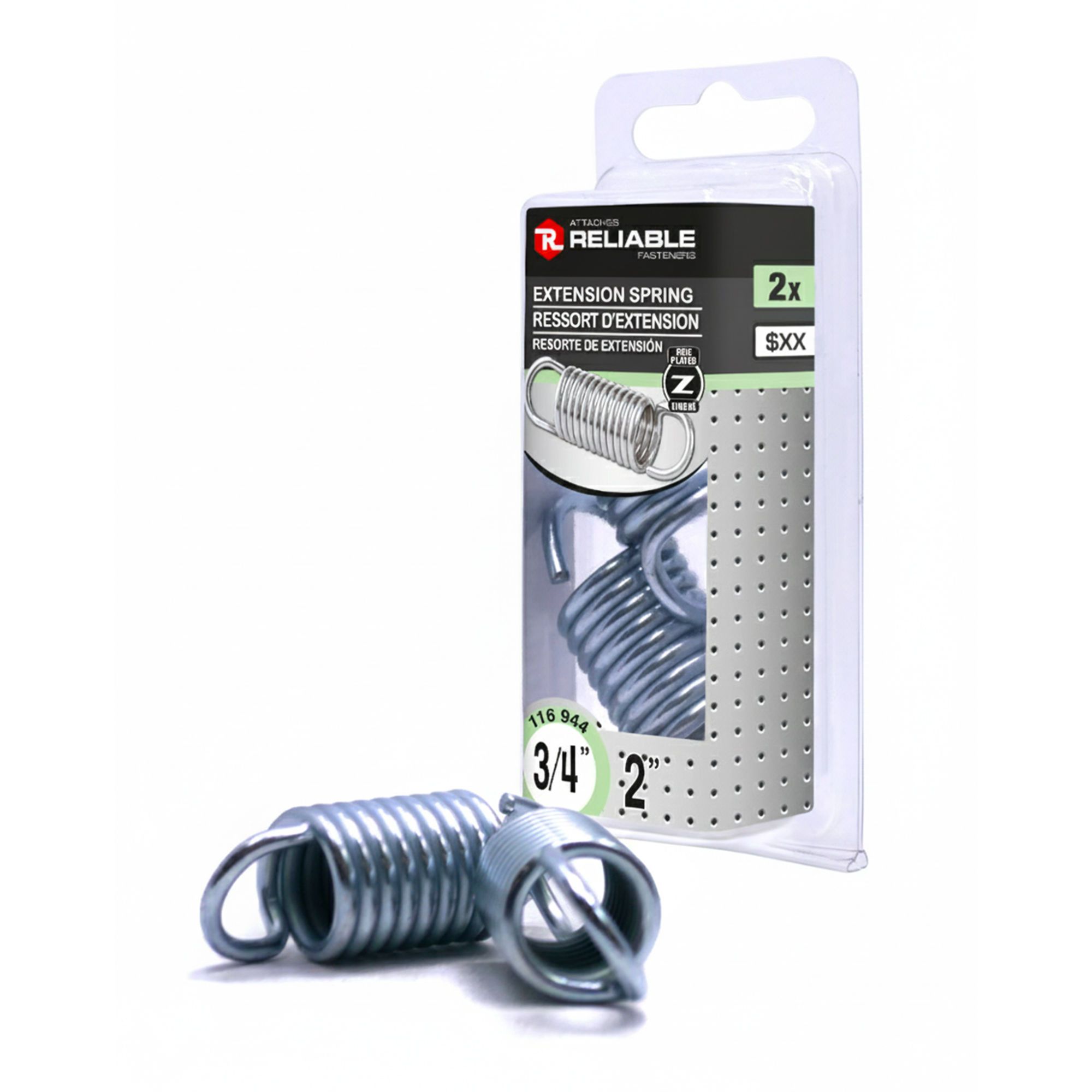 Ressorts d'extension, 3/4" x 2", zingué, 2/pqt