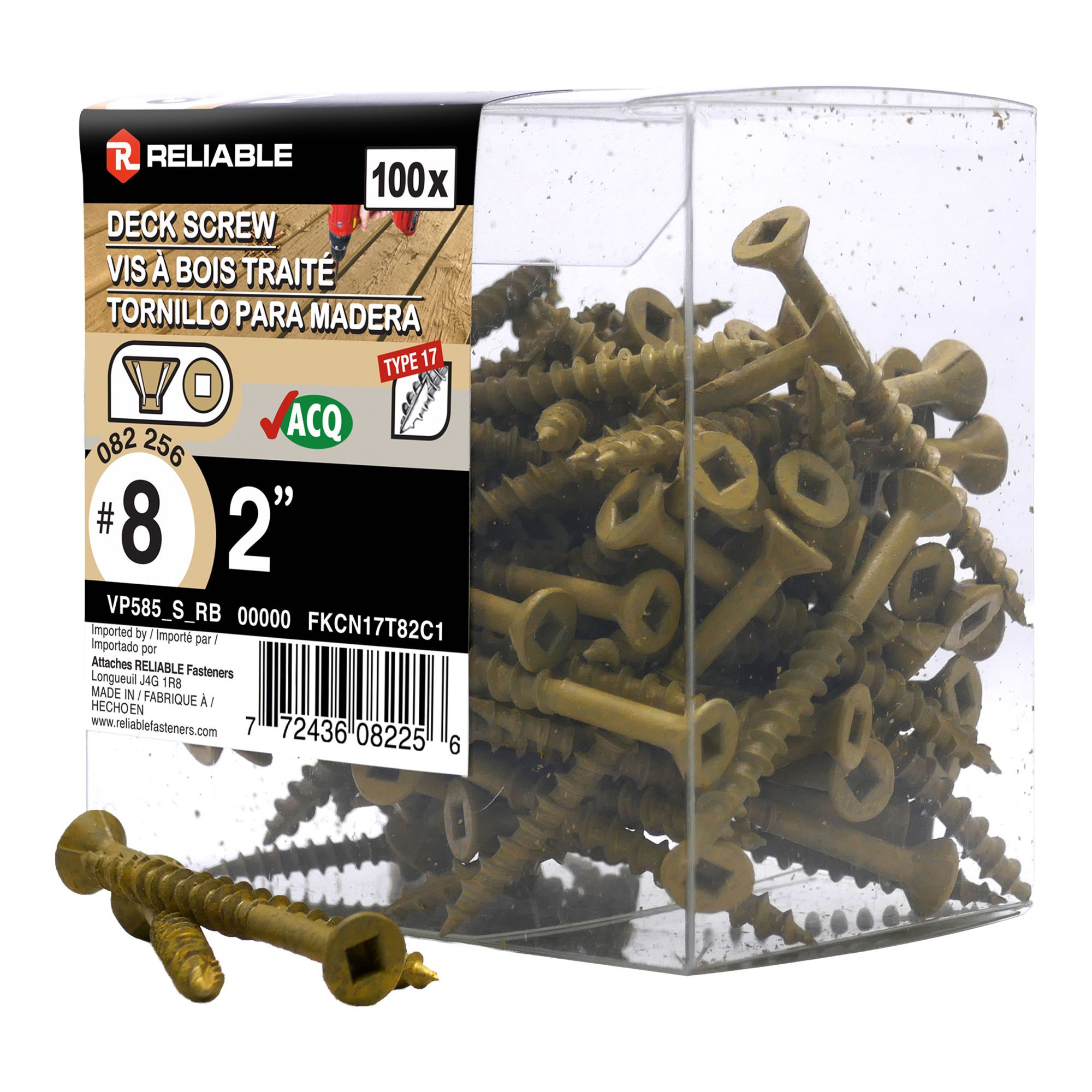 Vis pour bois traité, #8 x 2", gros filet, type 17, 100/pqt