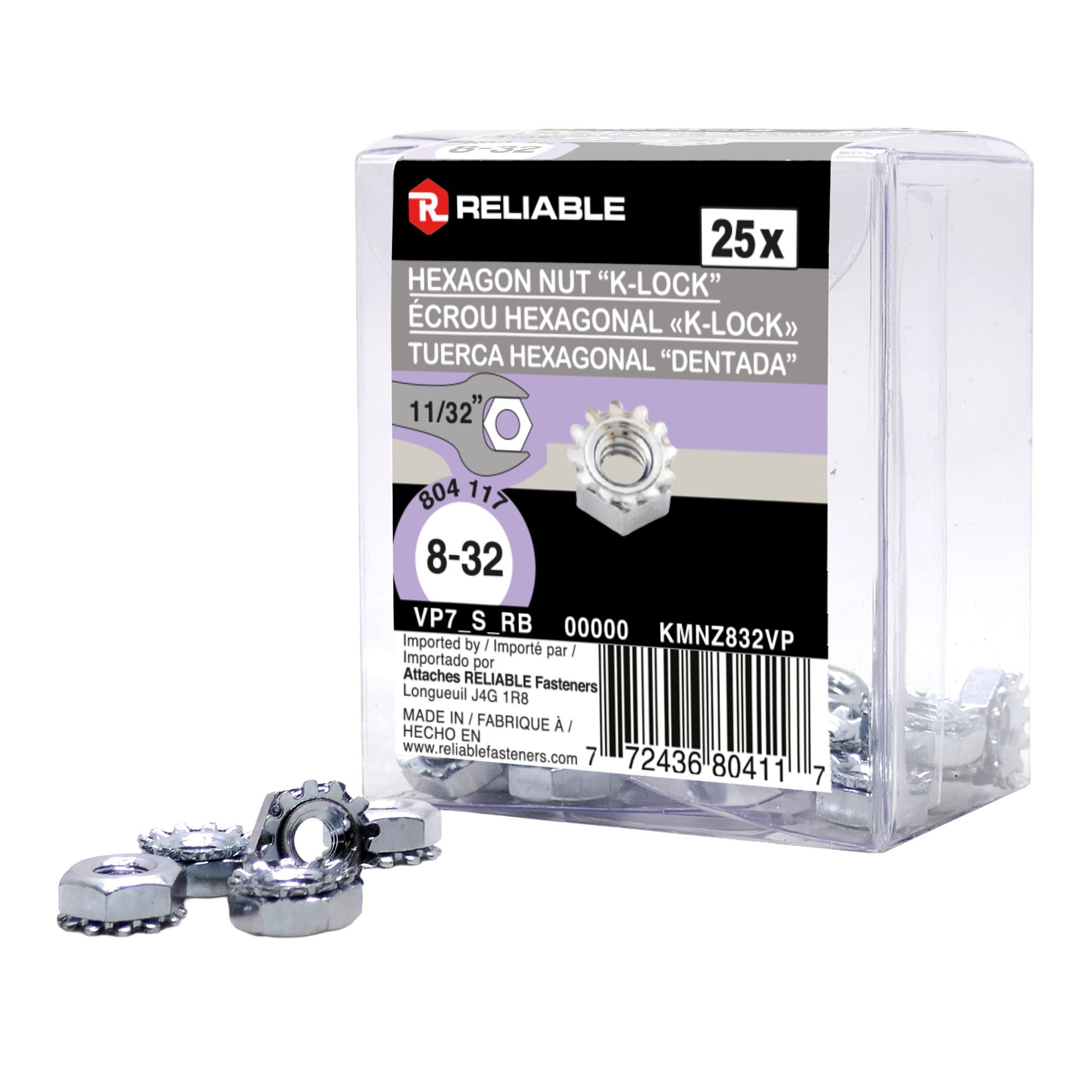 Écrous hexagonaux keps, 8-32, 25/pqt
