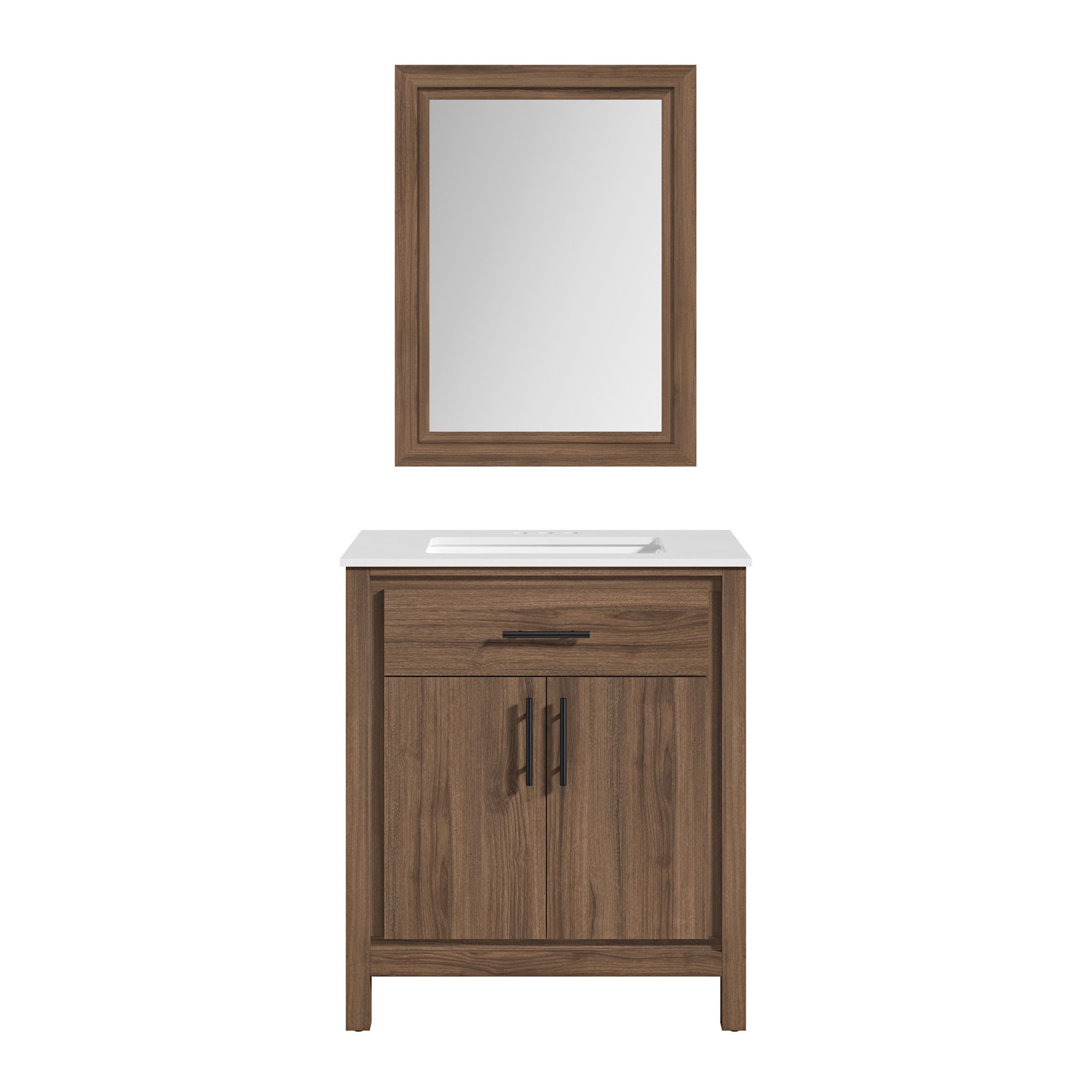 Meuble-lavabo Nara avec miroir, 30" x 19" x 34,5", noyer épicé