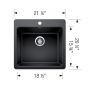 Kitchen Sink - Corence - 1 Bowl - 1 Hole - Silgranit - Black - 21.25" x 20.5" x 8"