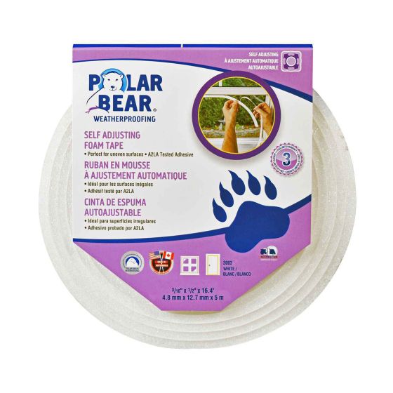 Ruban en mousse auto-ajustant, blanc, 1/2" x 16'