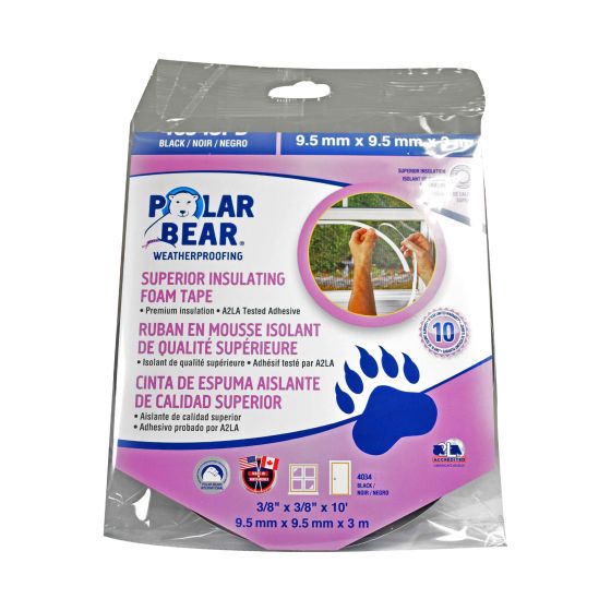 Ruban de mousse isolant supérieur, noir, 3/8" x 3/8" x 10'