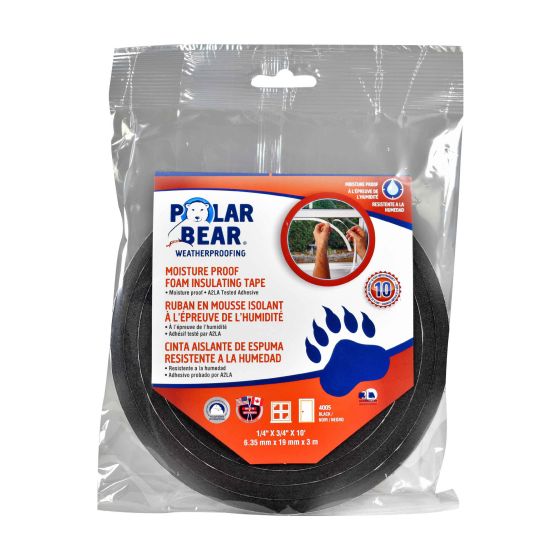 Ruban isolant en mousse résistant a l'humidité, noir, 1/4″ x 3/4″ x 10'